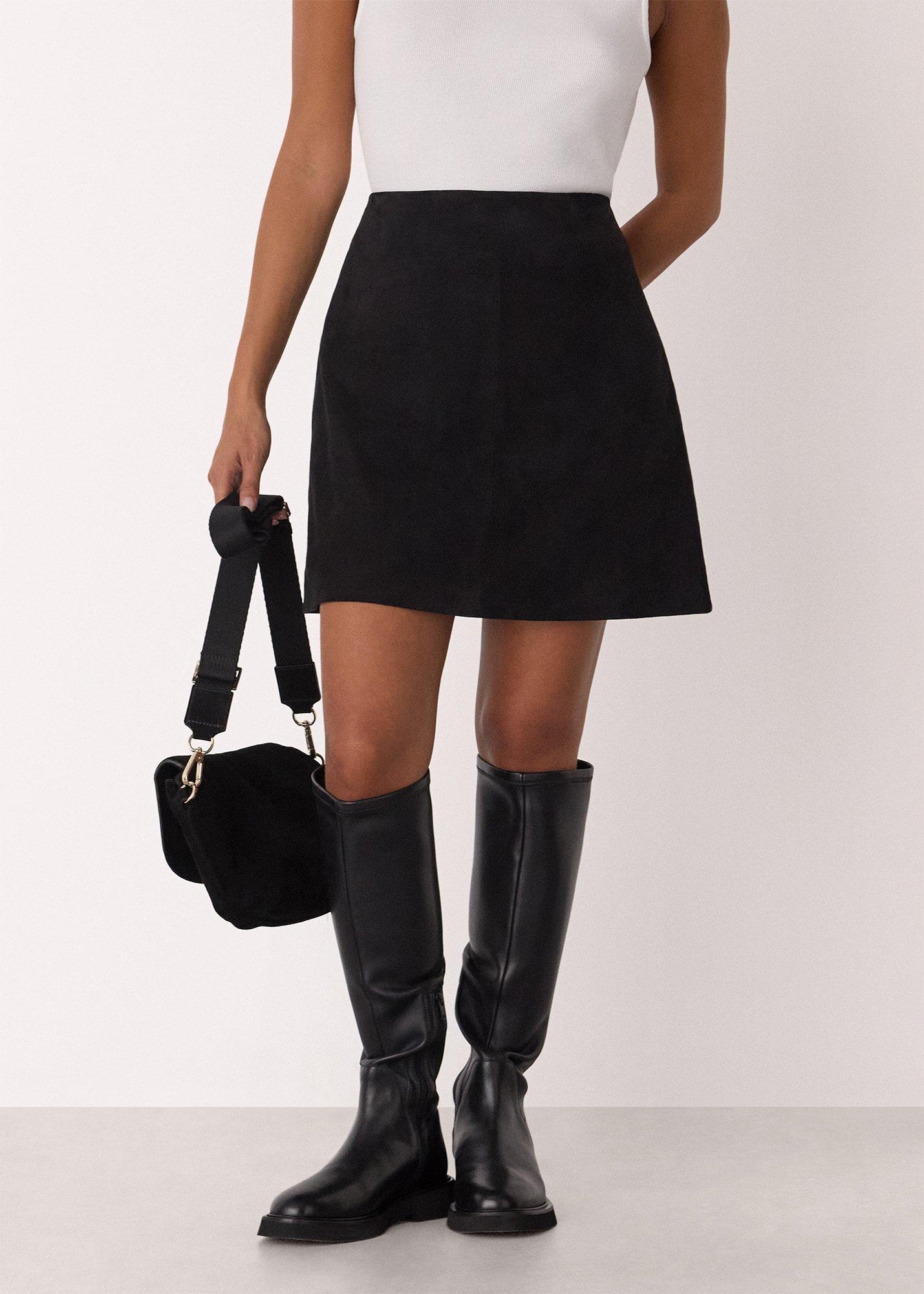 Black Suede A Line Skirt