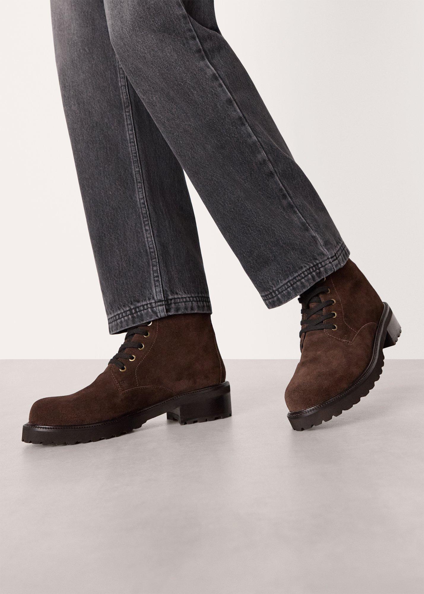 Chocolate Suede Lace Up Boot