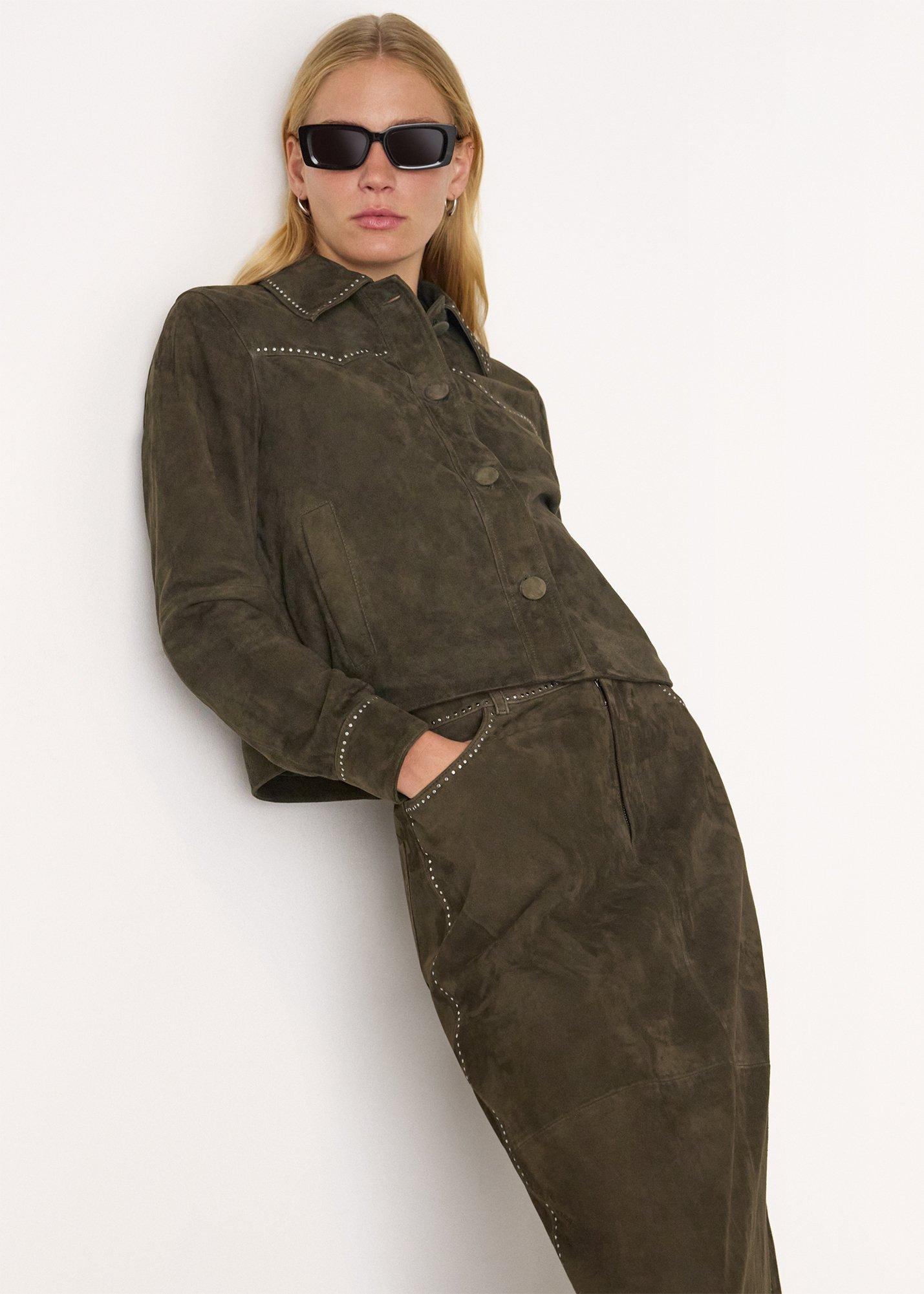 Olive Suede Leather Studded Jacket