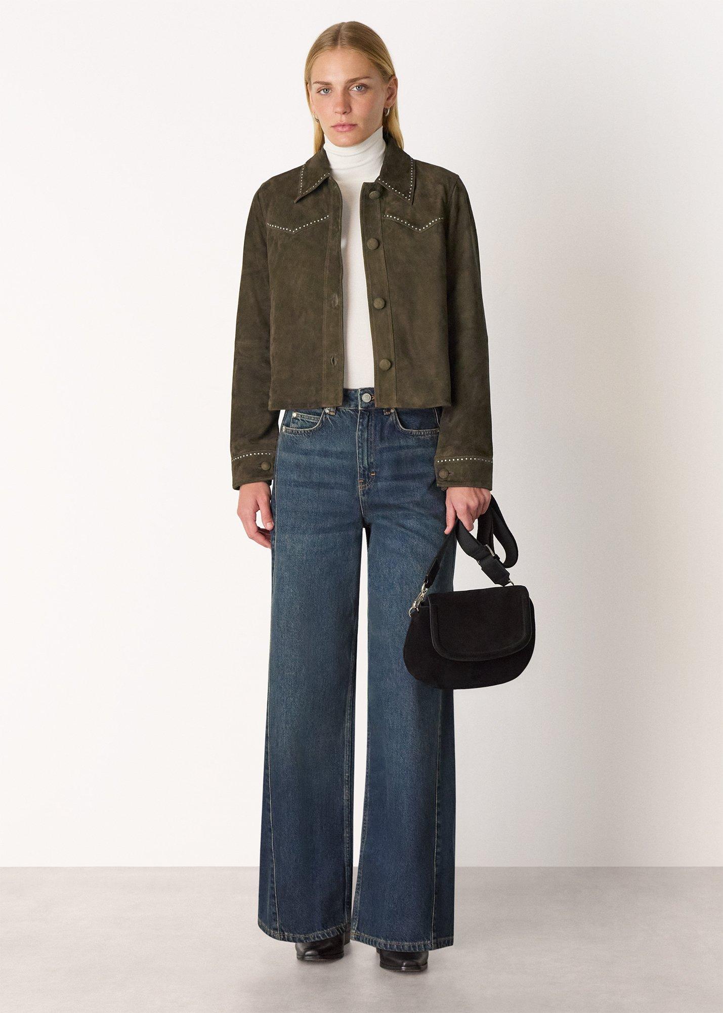 Olive Suede Leather Studded Jacket