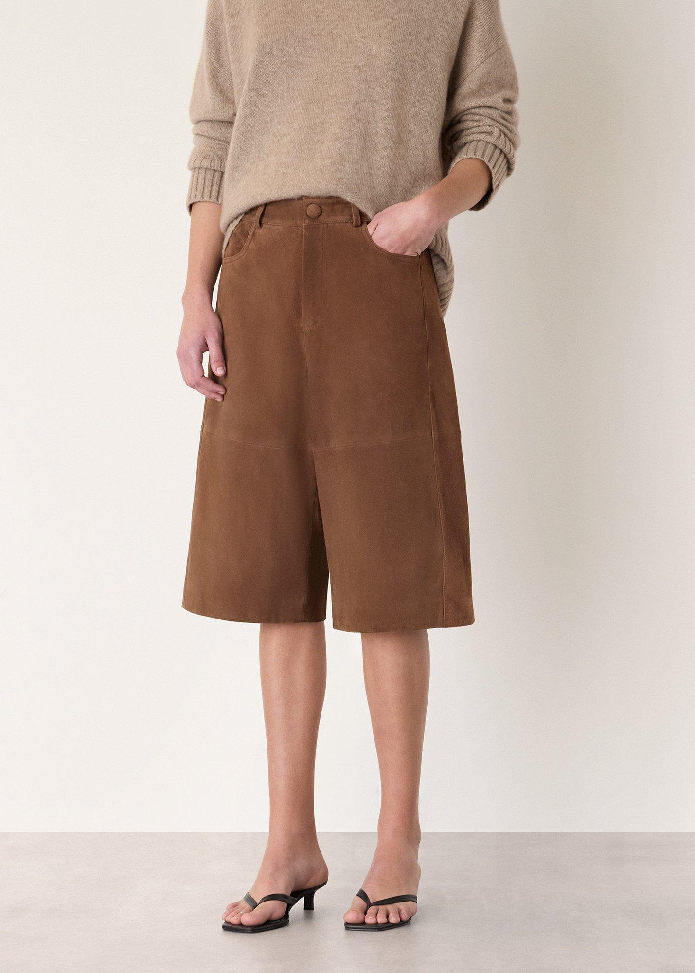 Brown Suede Longline Short