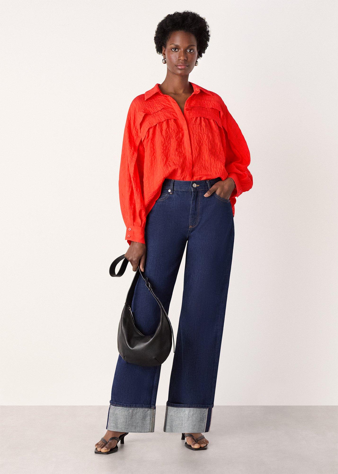 Red Textured Frill Detail Blouse