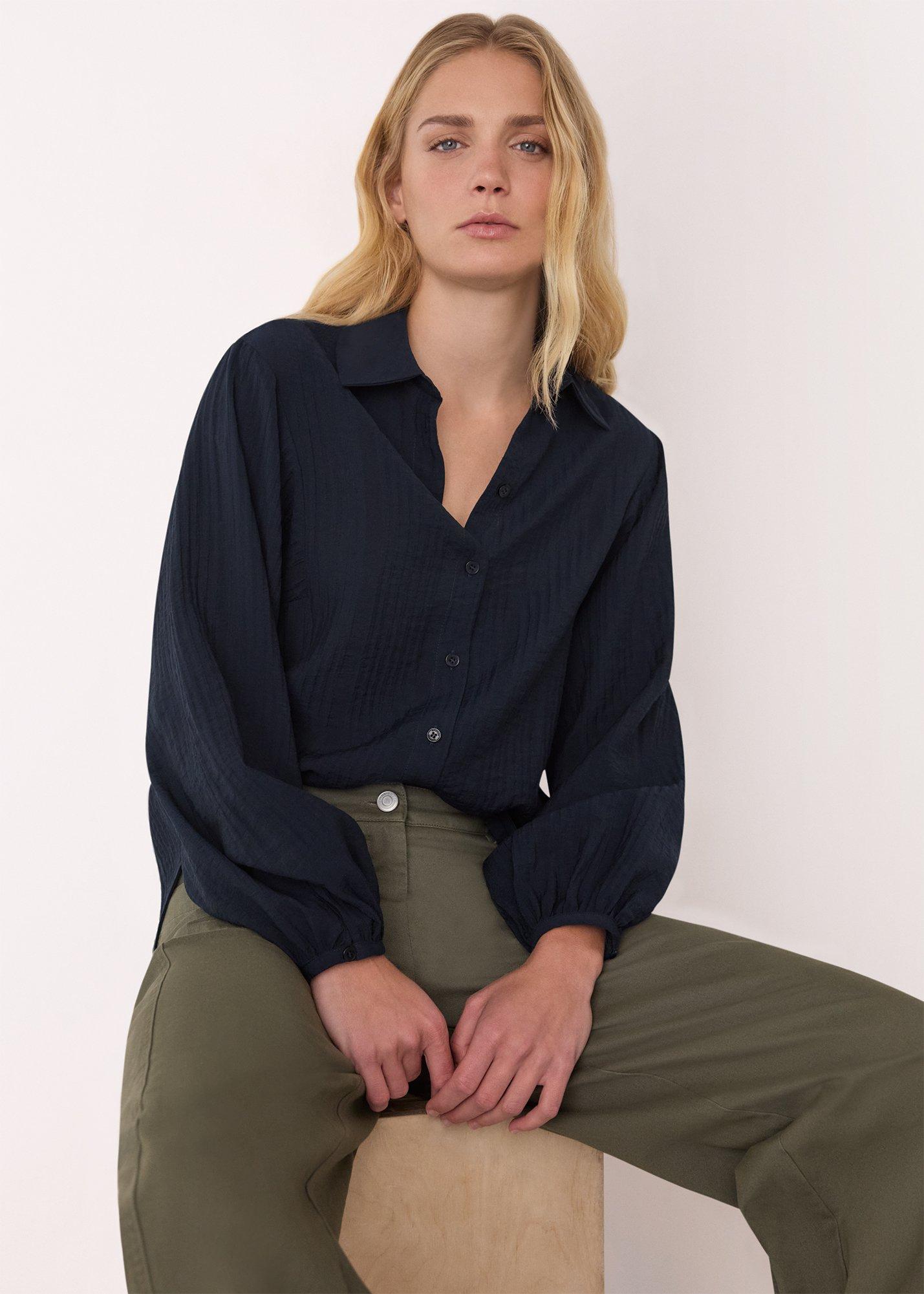 Navy Textured Relaxed Viscose Shirt