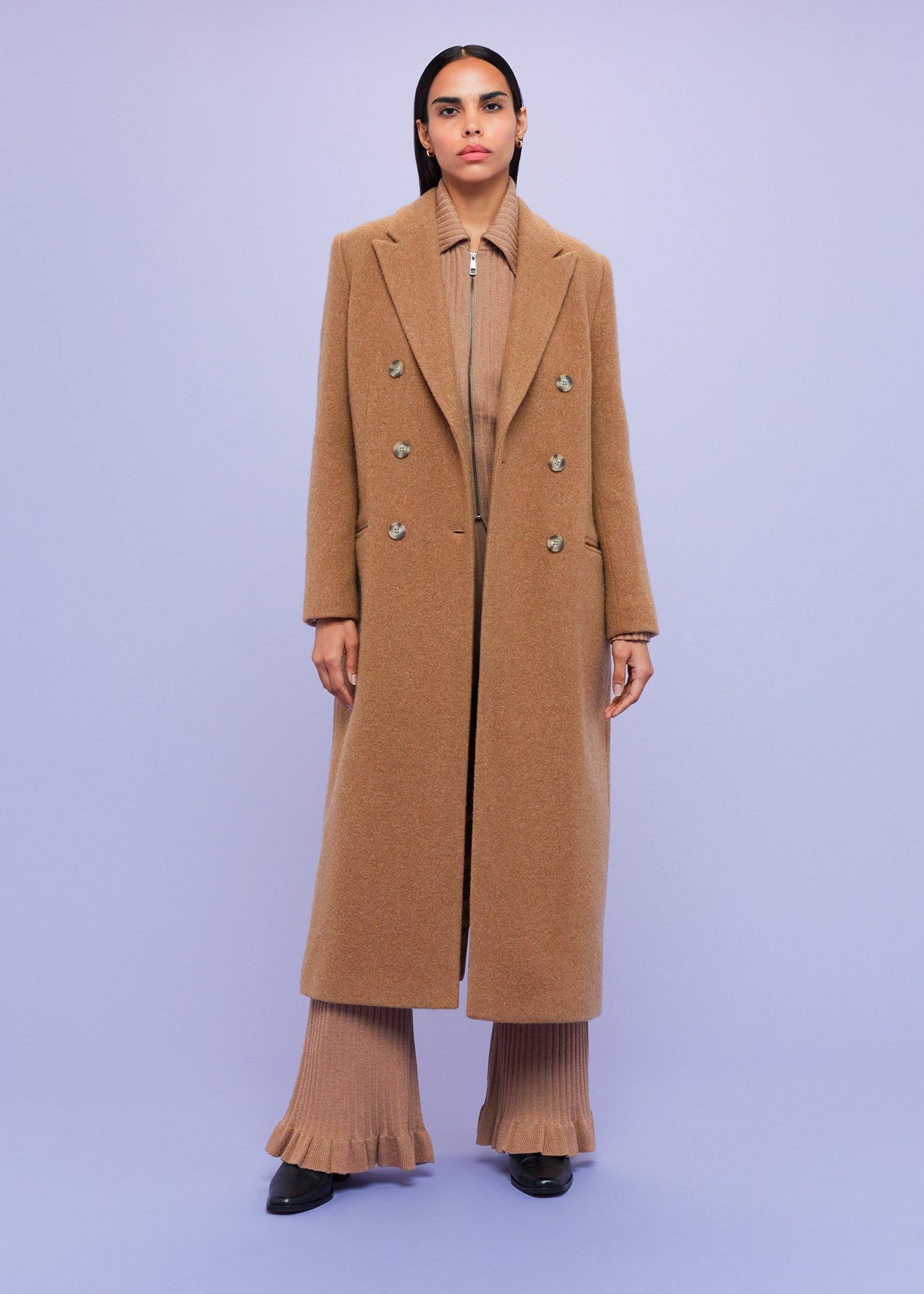 Camel Textured Wool Blend Coat