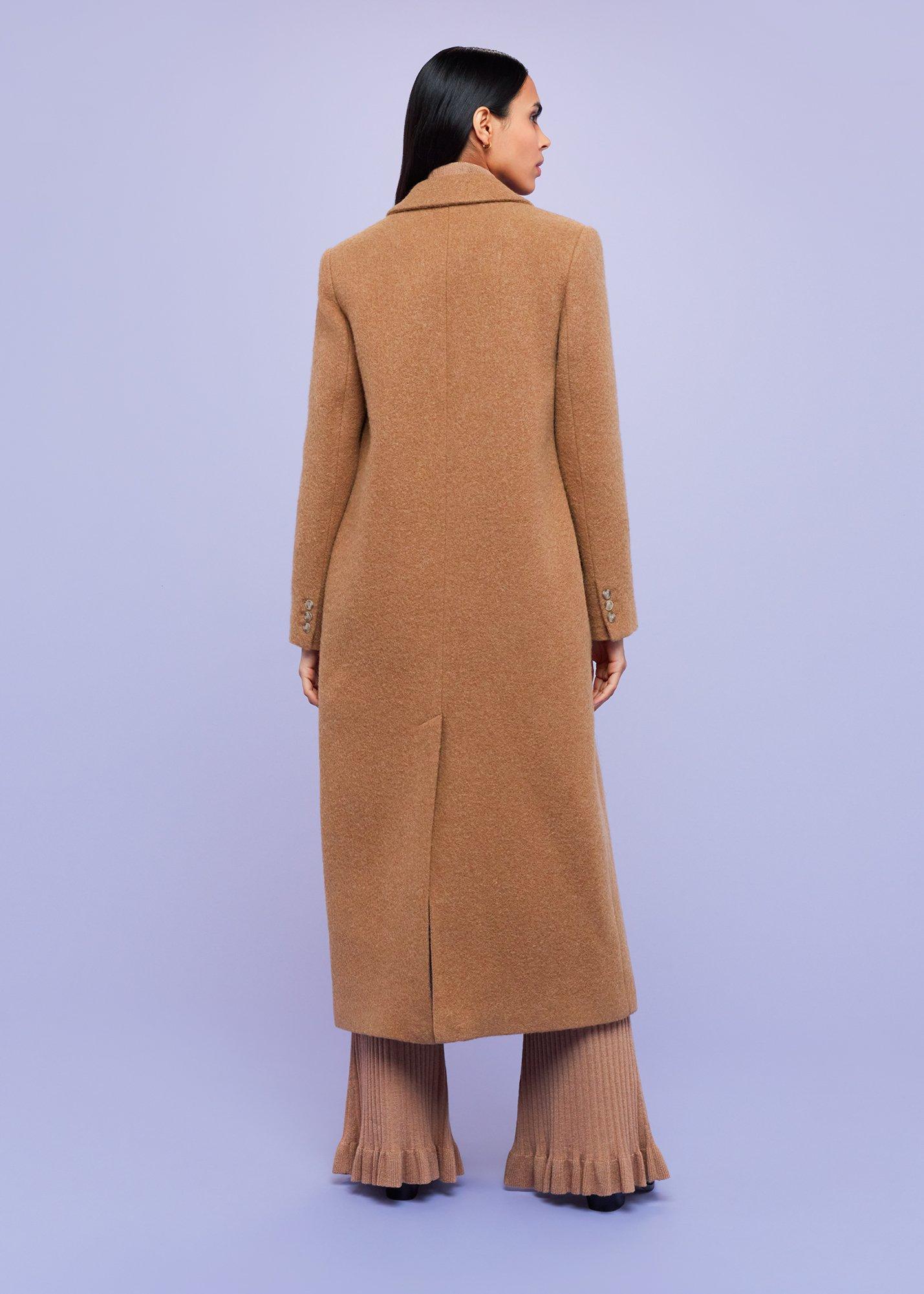 Camel Textured Wool Blend Coat