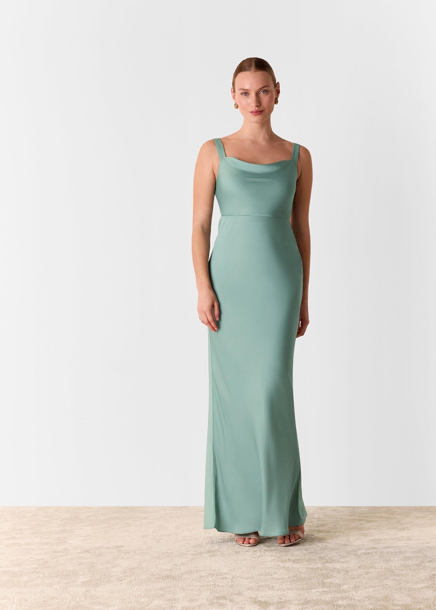 Sage Green Thea Cowl Satin Maxi Dress