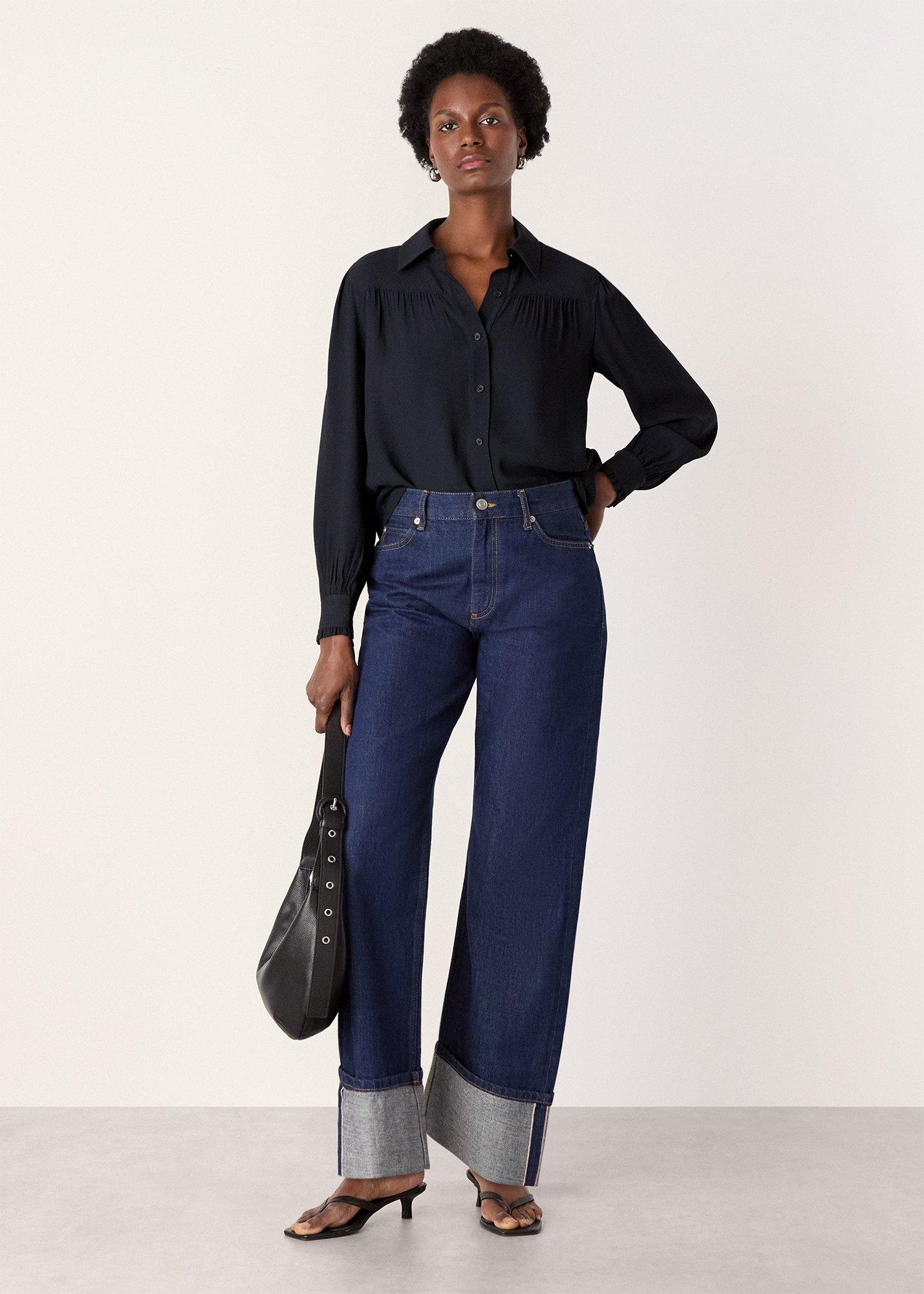Navy Tie Detail Crepe Blouse