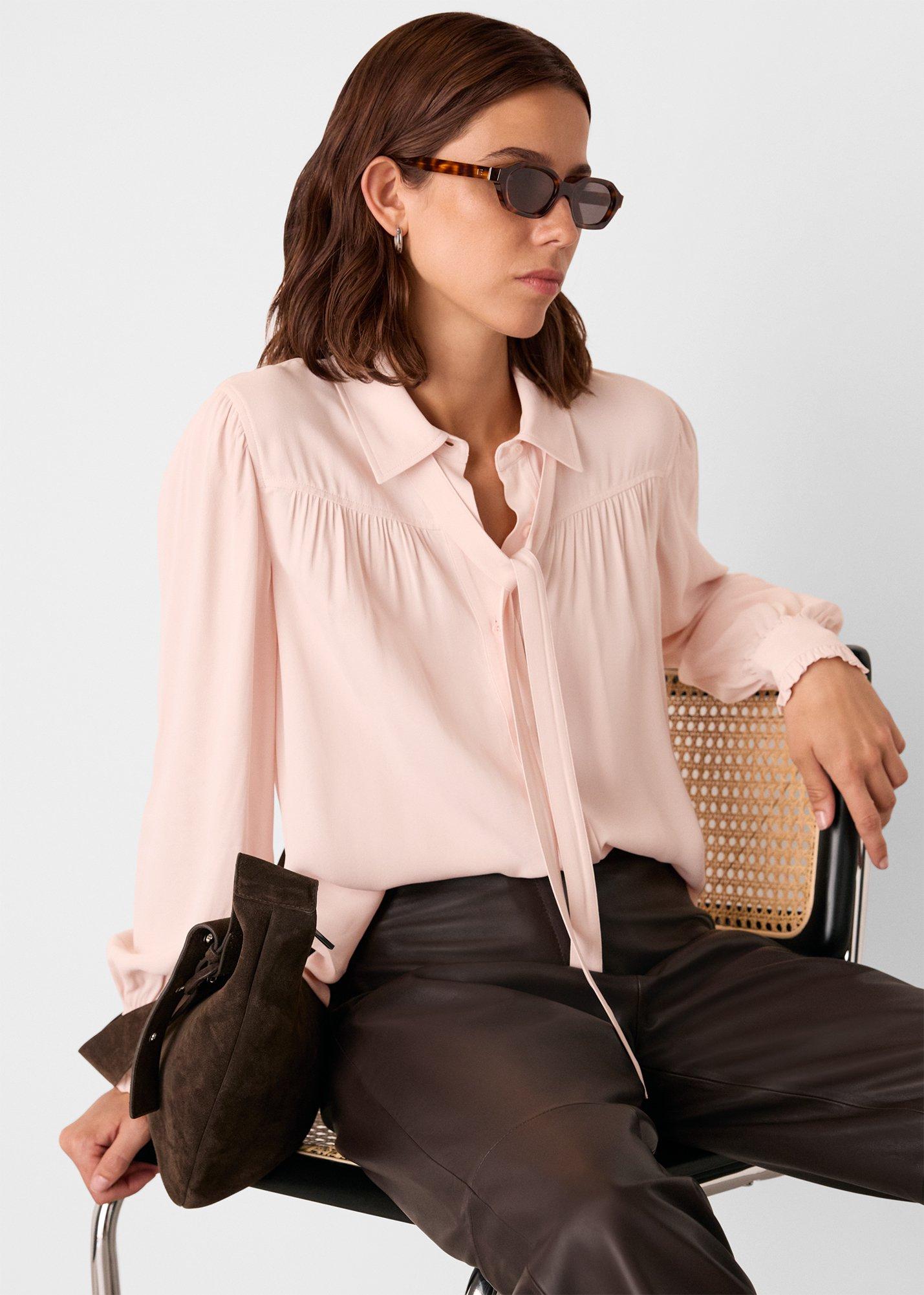 Pale Pink Tie Detail Crepe Blouse