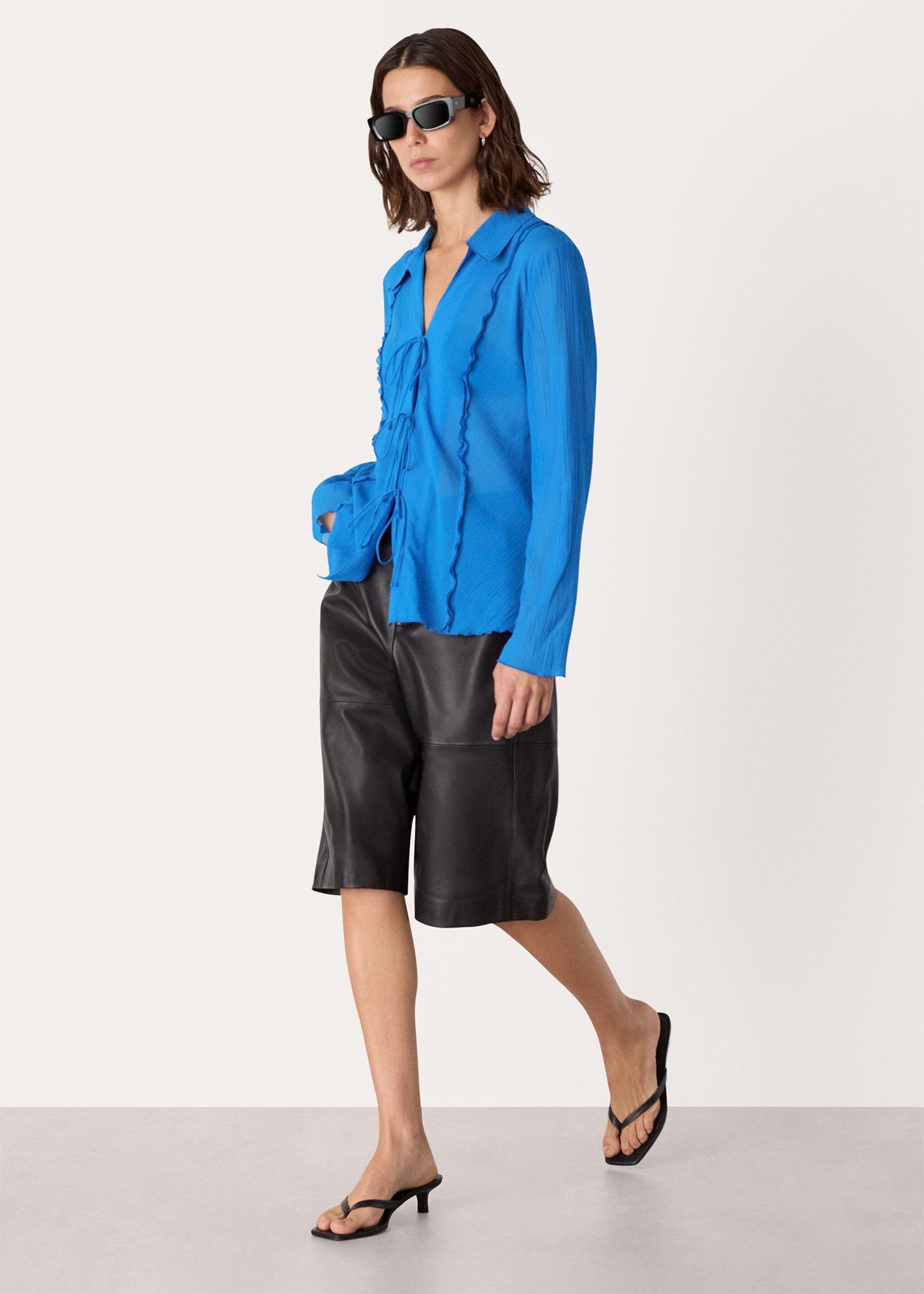 Blue Tie Front Textured Shirt