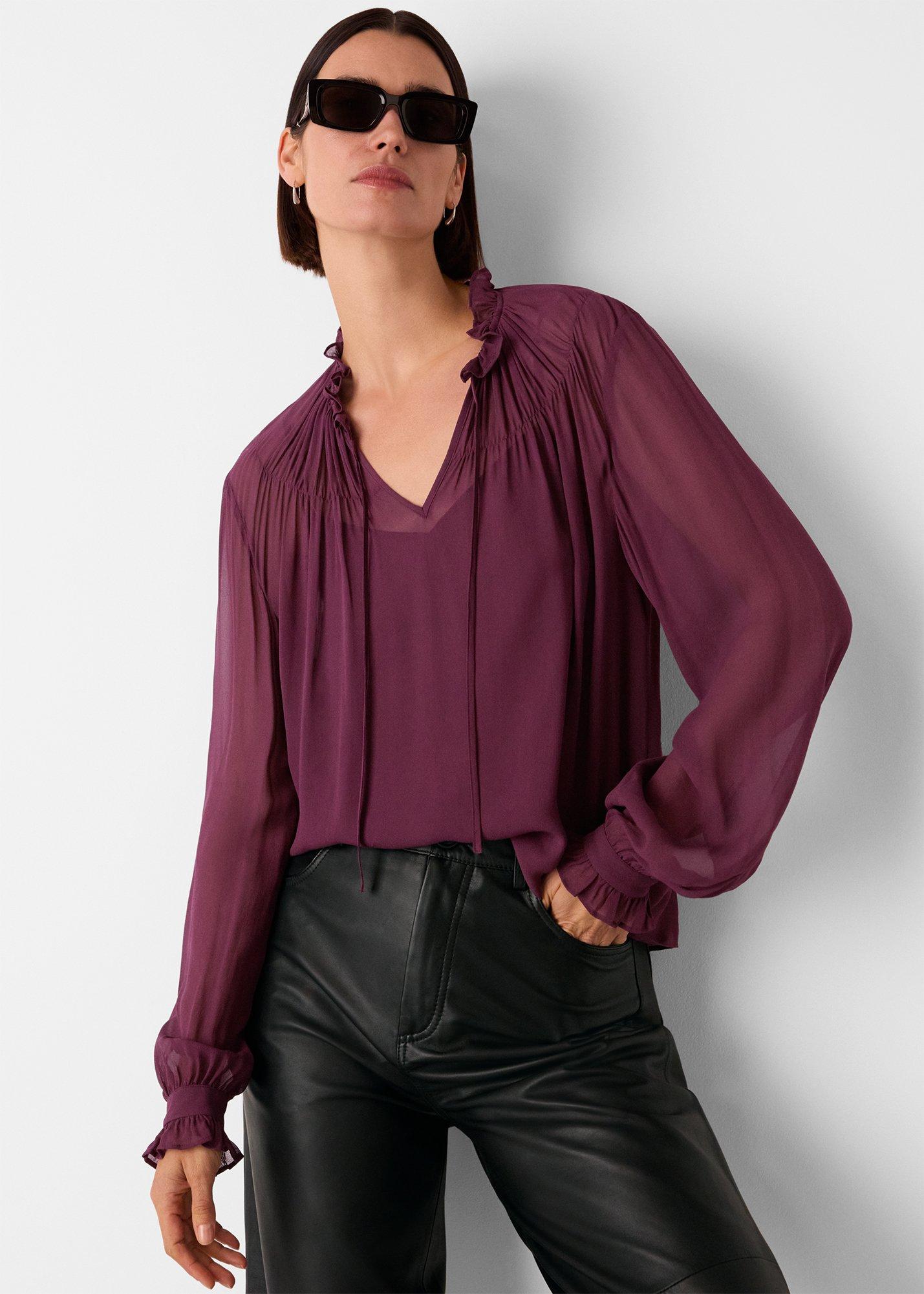Plum Tie Neck Detail Sheer Blouse