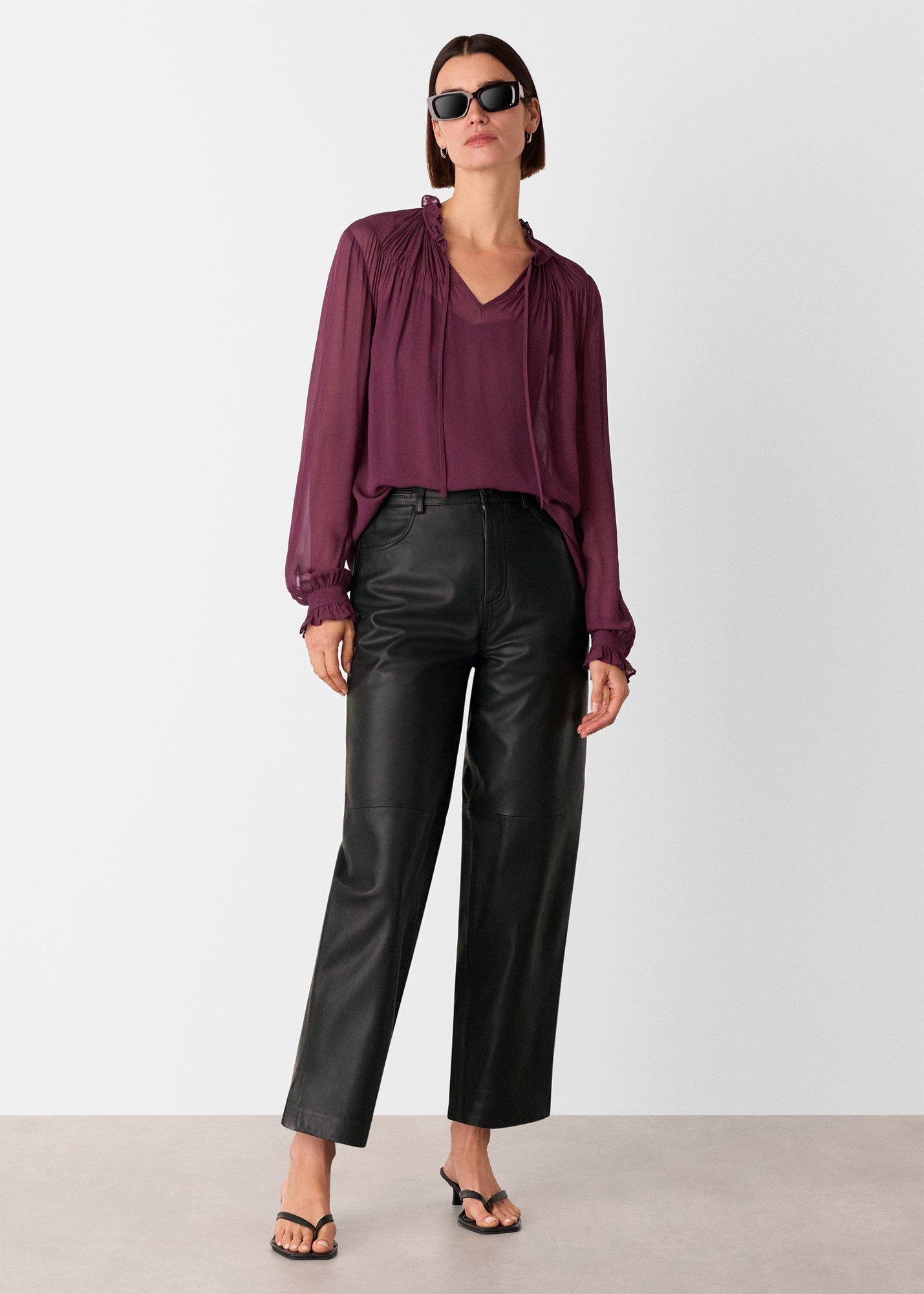 Plum Tie Neck Detail Sheer Blouse