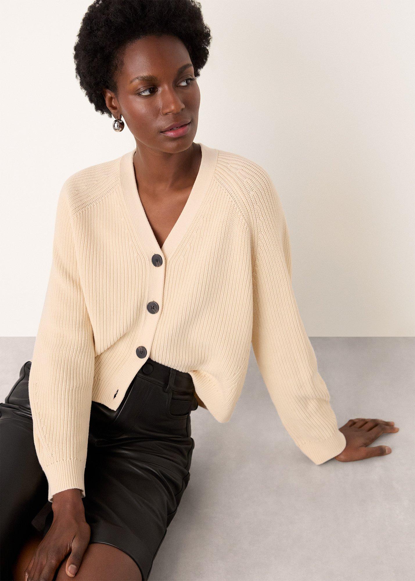 Ivory Petite V Neck Cotton Cardigan