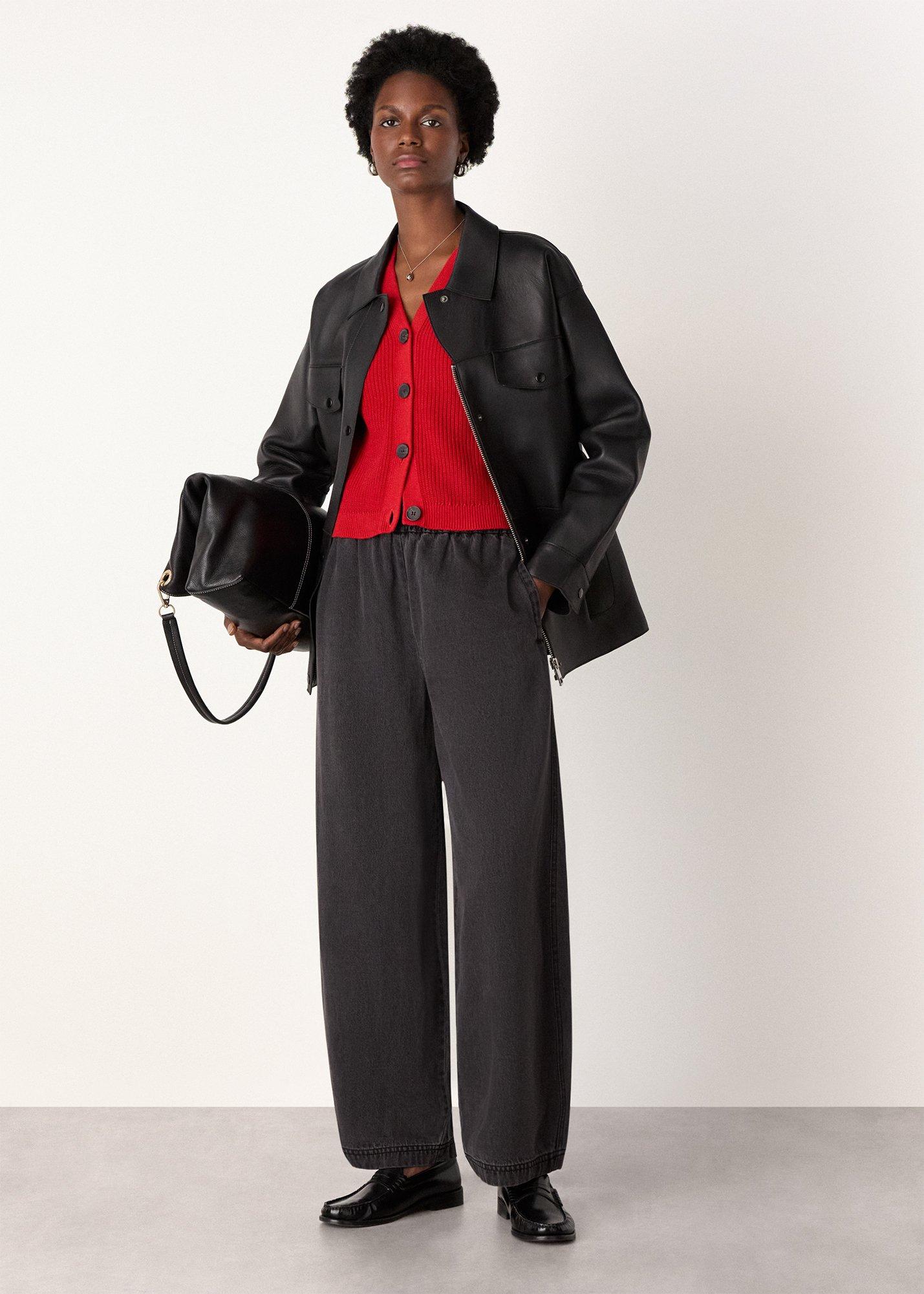 Red V Neck Cotton Cardigan