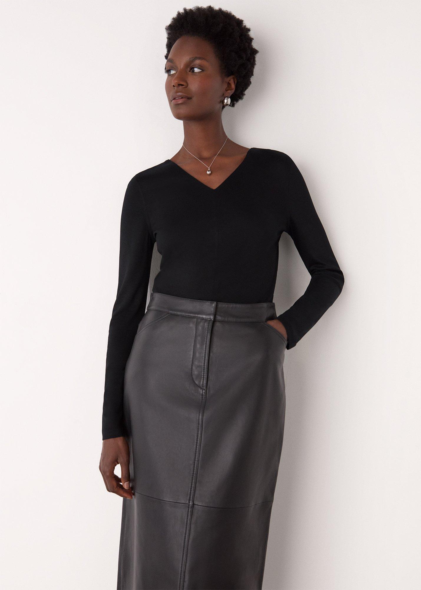 Black V Neck Long Sleeve Top