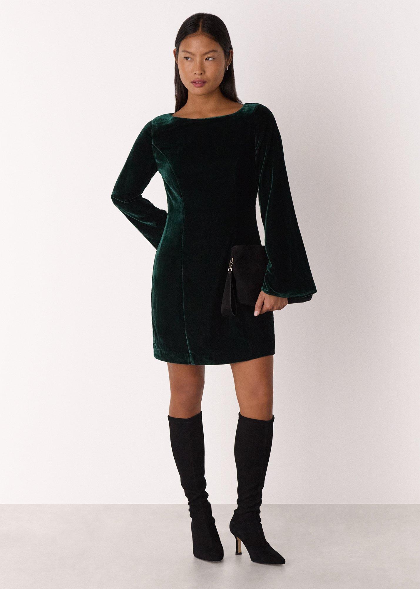 Petite Velvet Flare Sleeve Dress