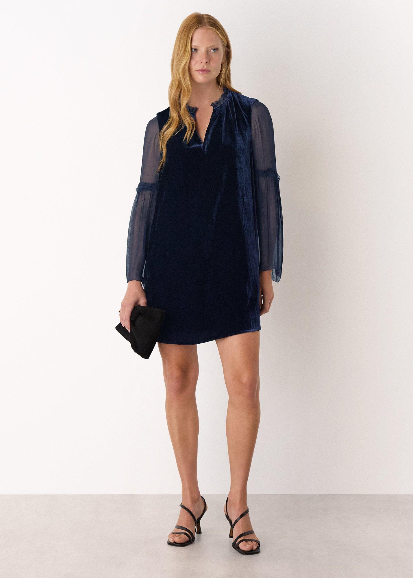 Navy Velvet Sheer Sleeve Dress