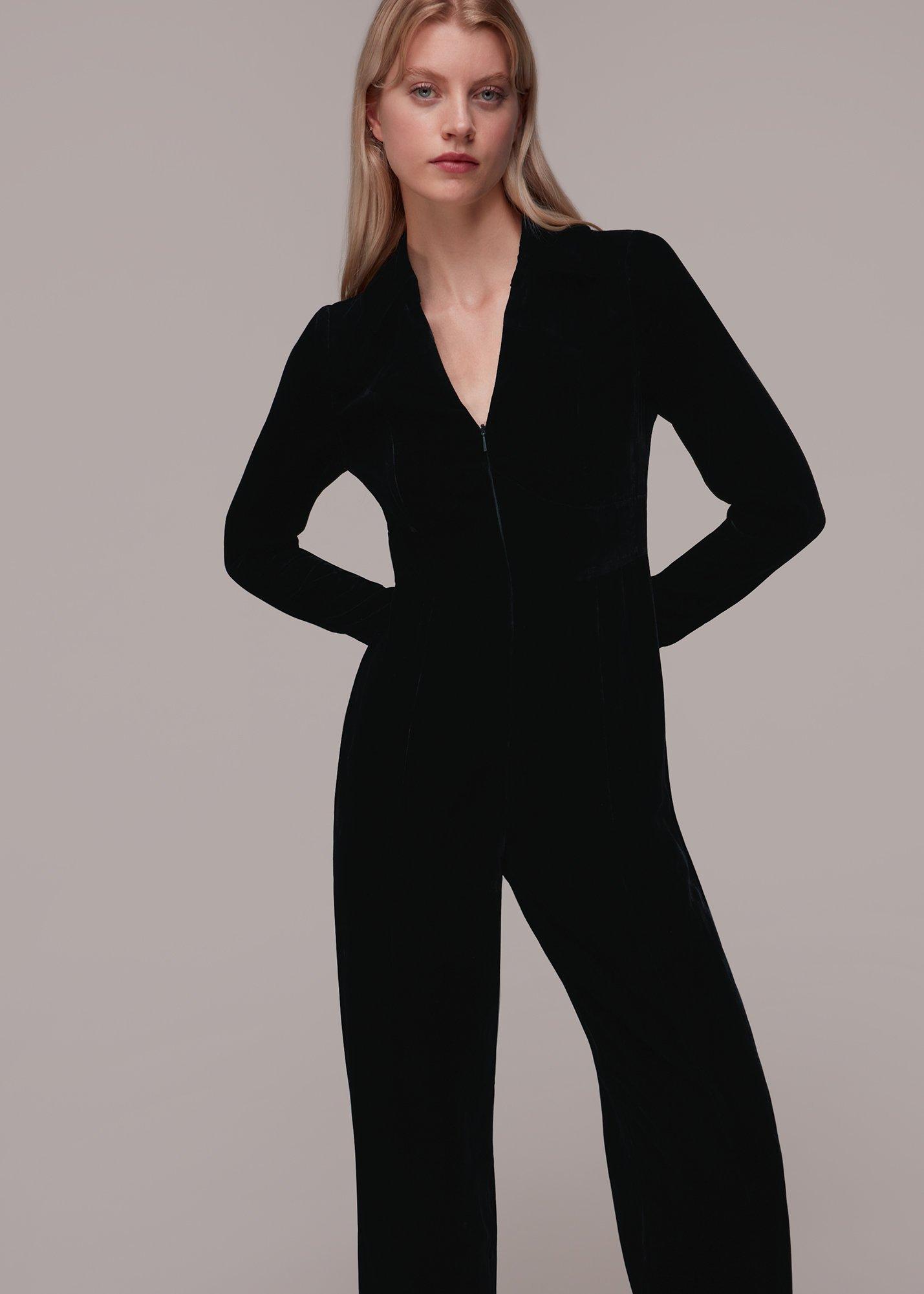 Velvet Zip Front Jumpsuit
