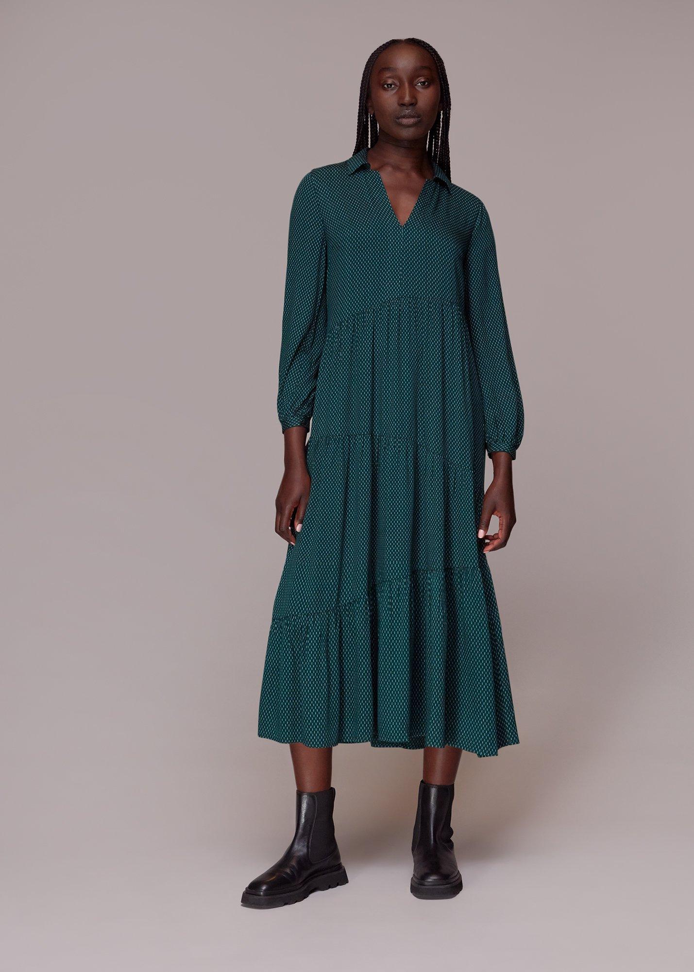 Green Vertical Dash Trapeze Dress
