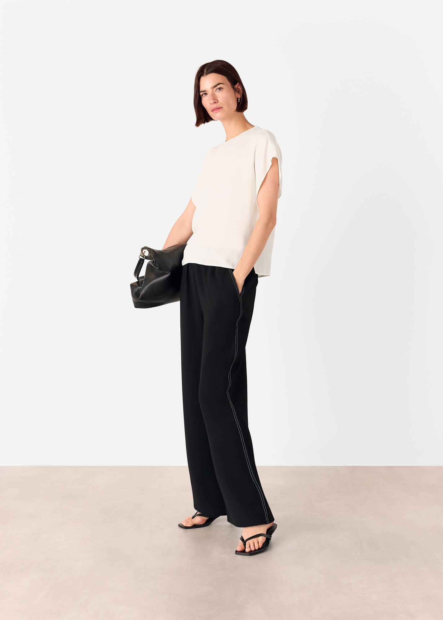 Ivory Short Sleeve Crepe Shell Top