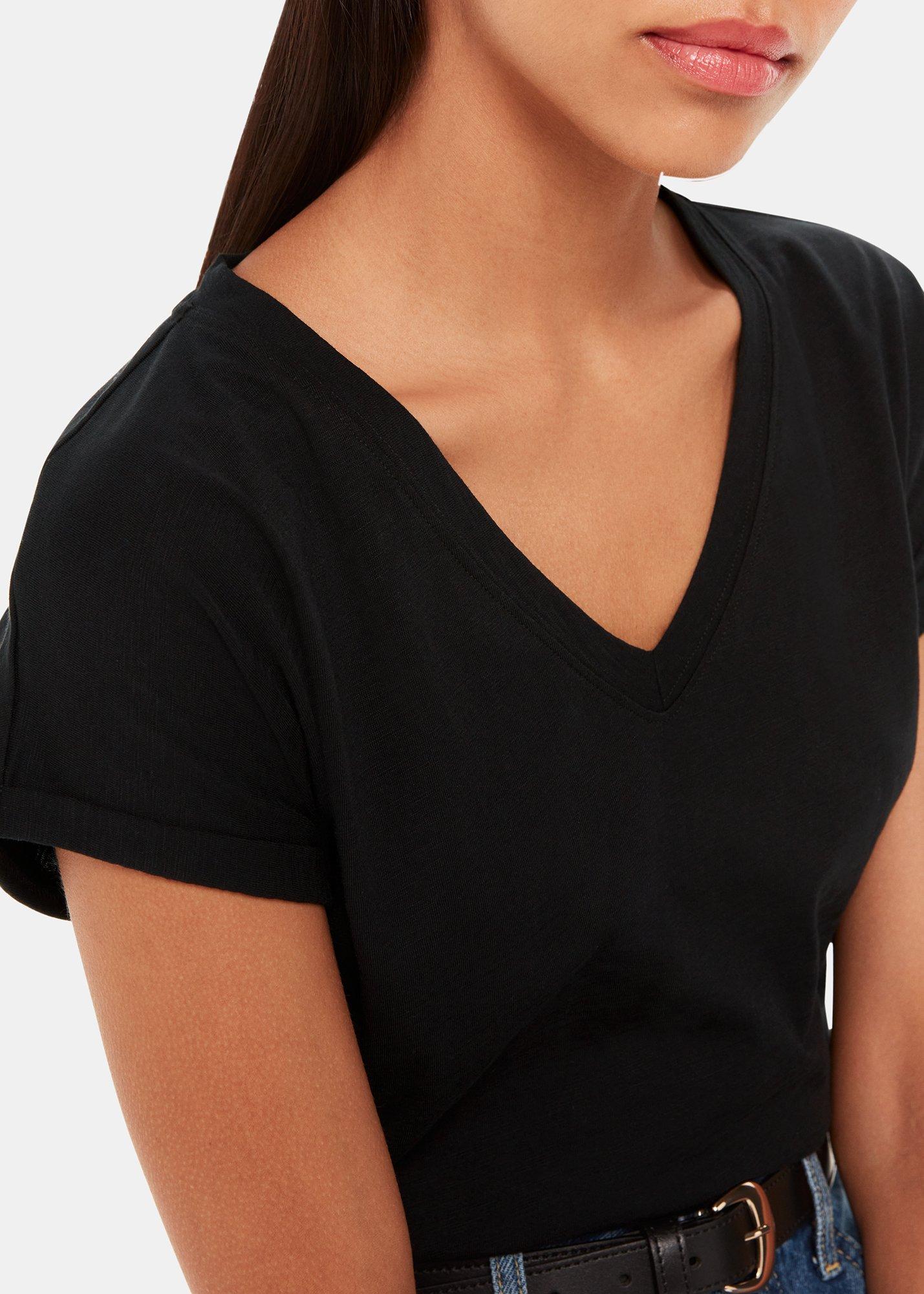 Black Willa V-Neck Cap Sleeve Tee