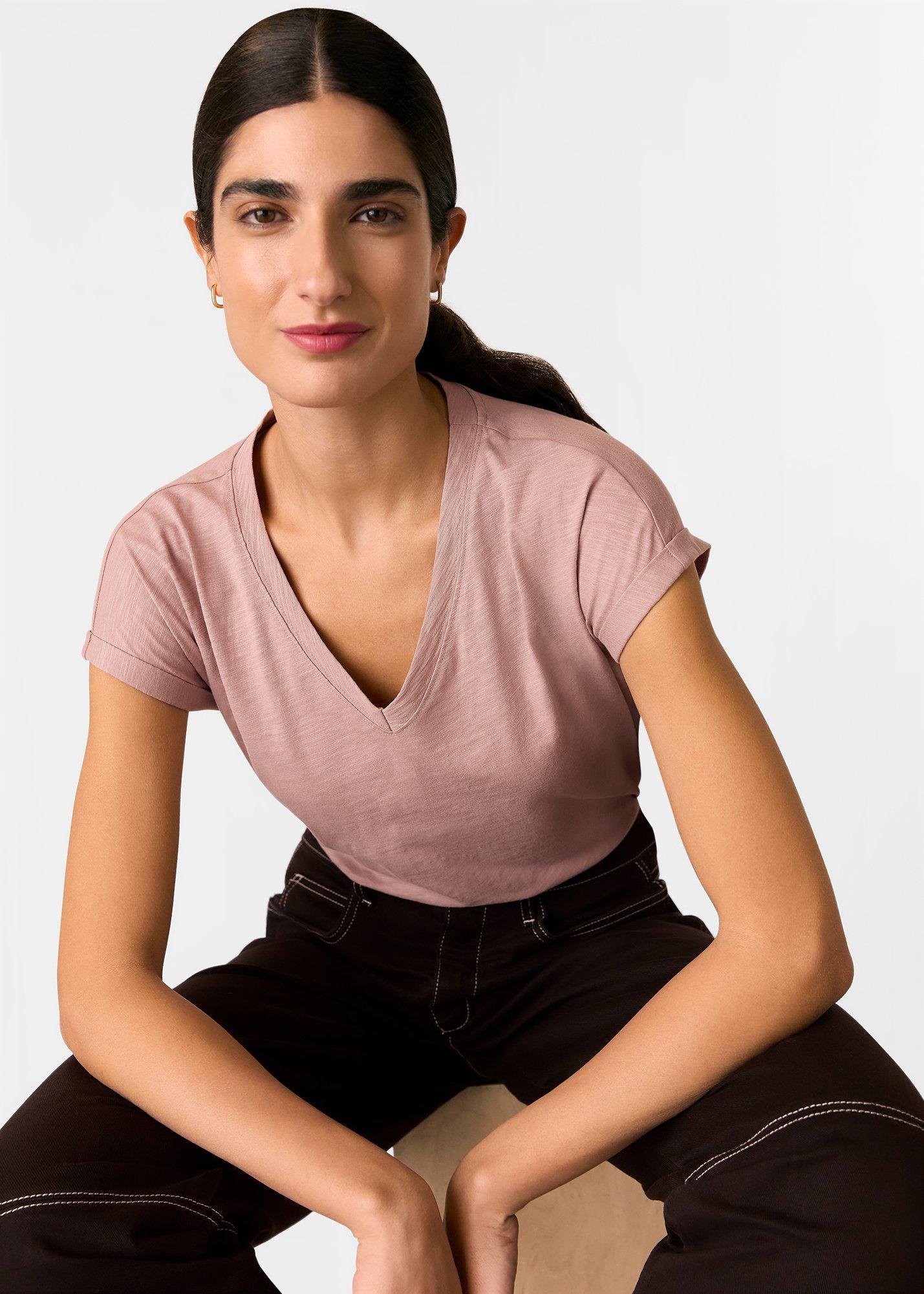 Dusty Pink Willa V-Neck Cap Sleeve Tee