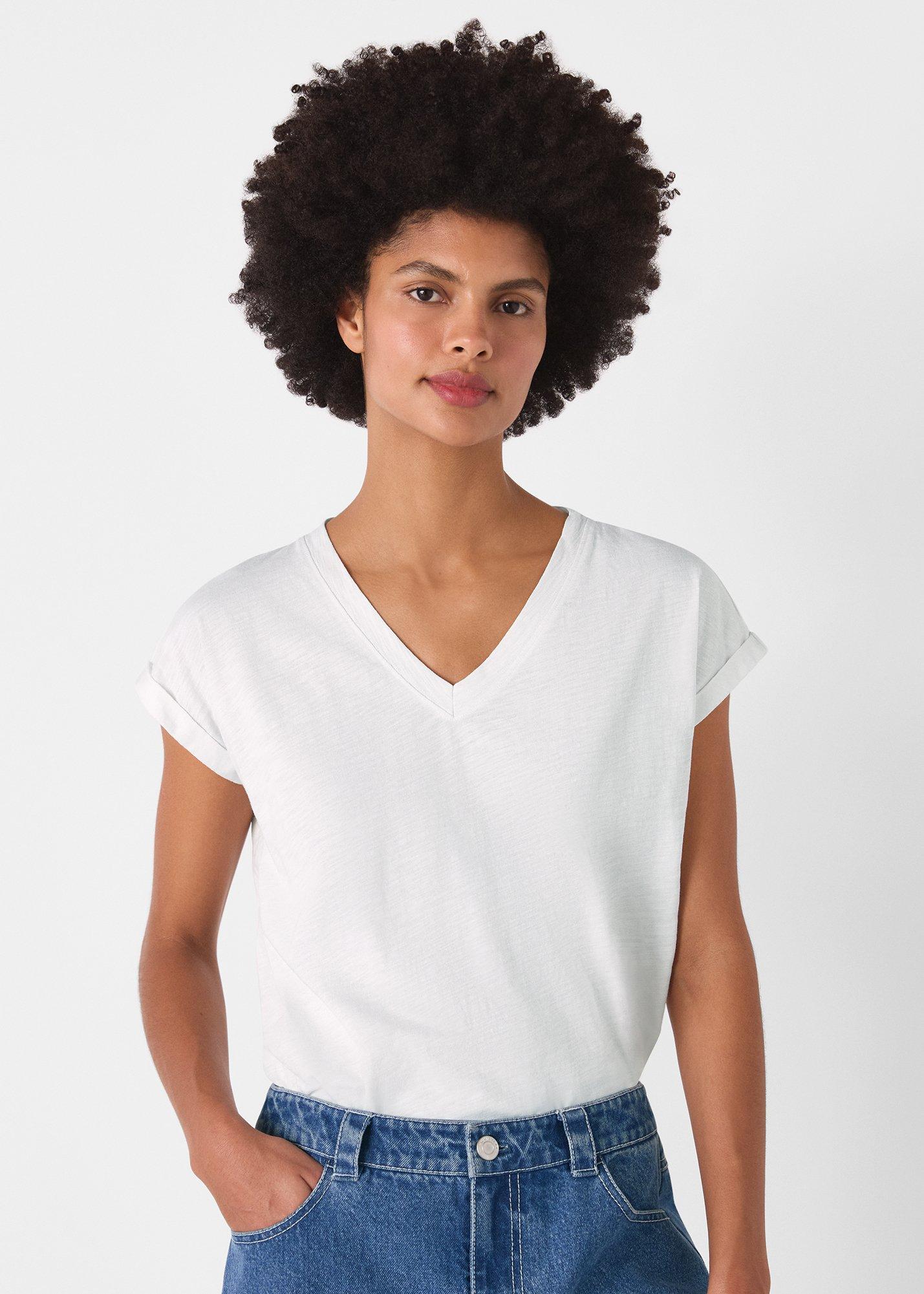 White Willa V-Neck Cap Sleeve Tee