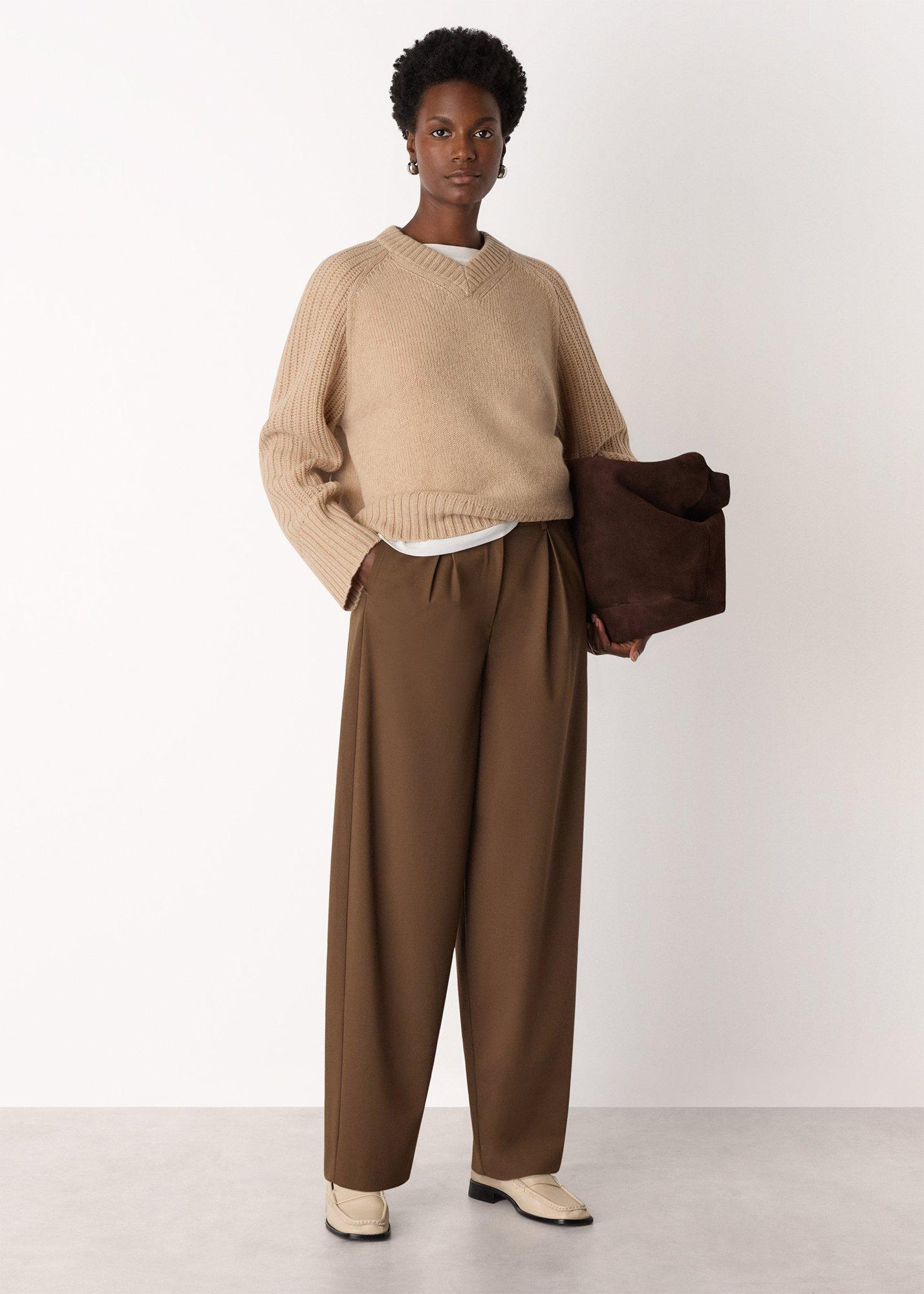 Brown Wool Blend Barrel Trouser