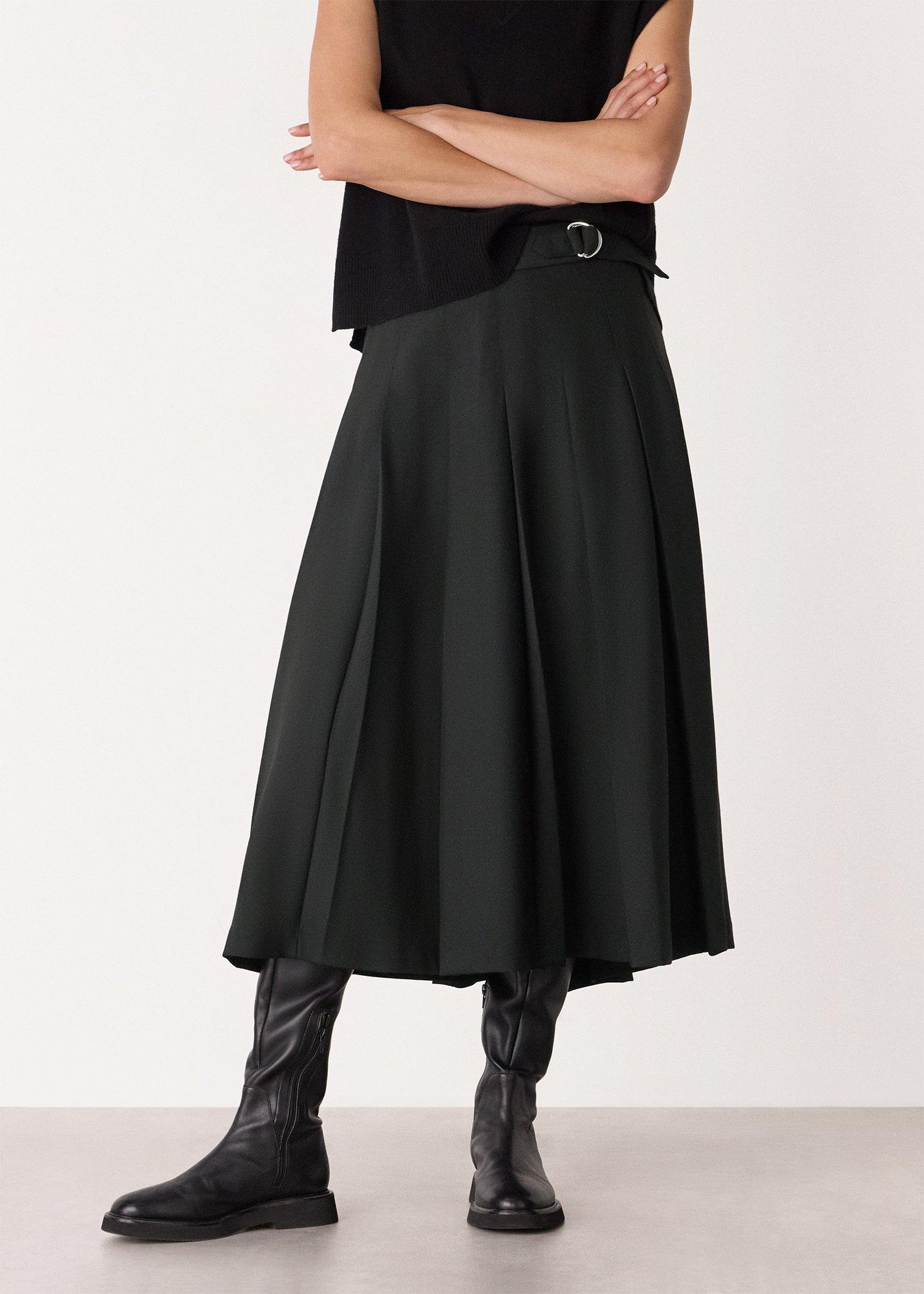 Wool Blend Pleated Kilt Skirt