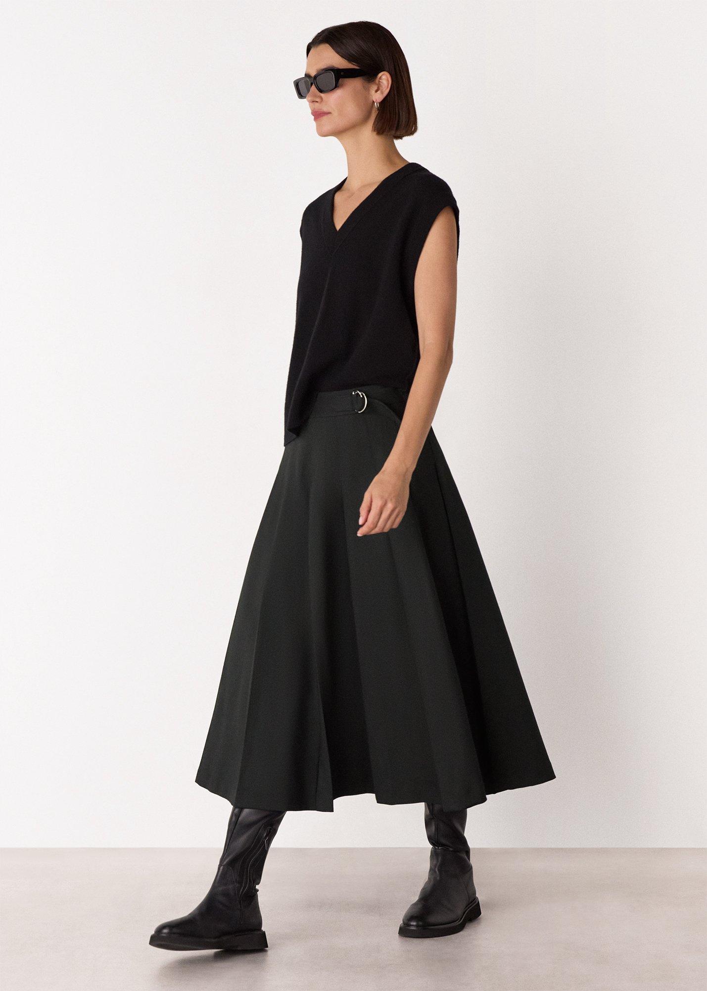 Wool Blend Pleated Kilt Skirt