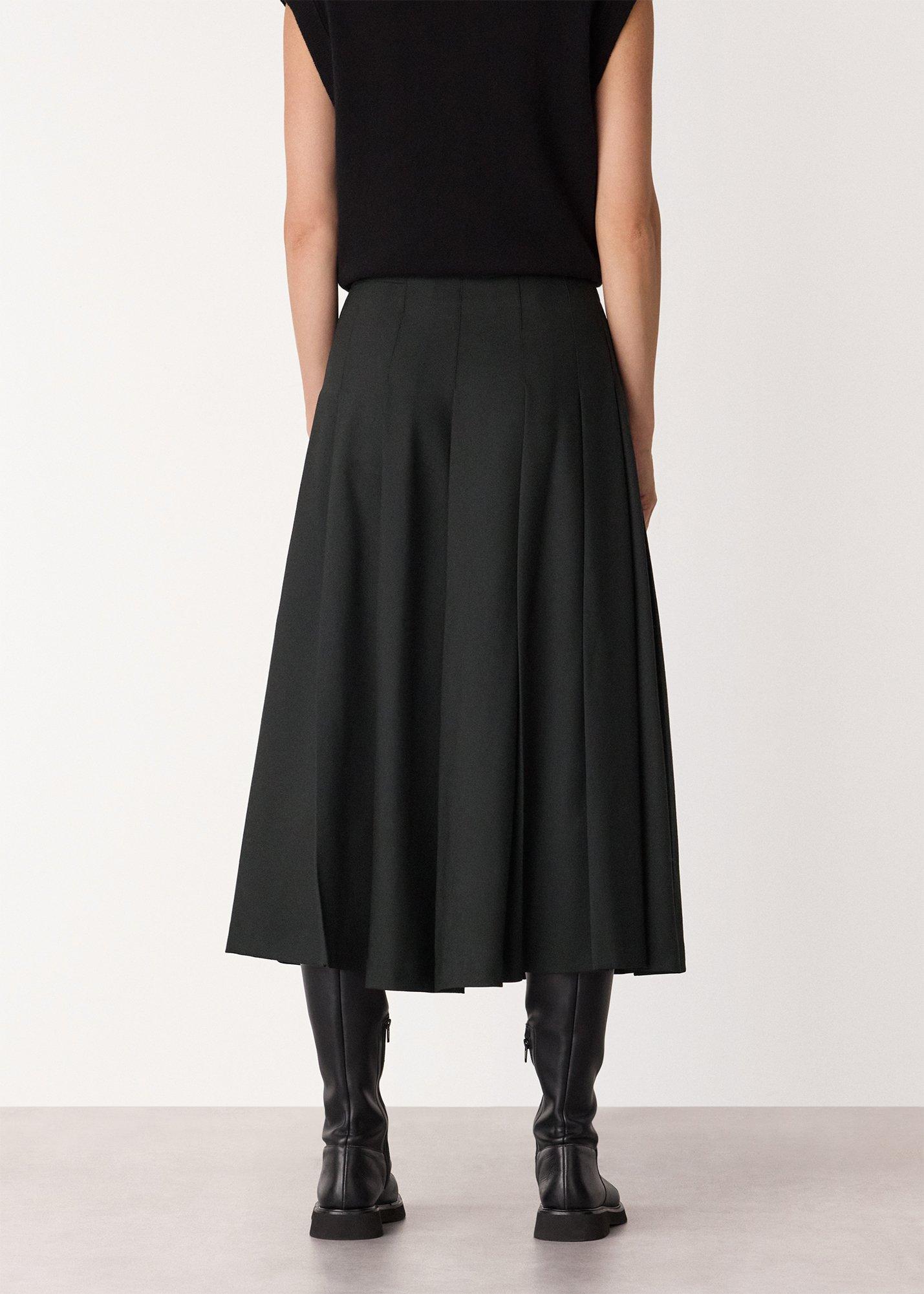 Wool Blend Pleated Kilt Skirt