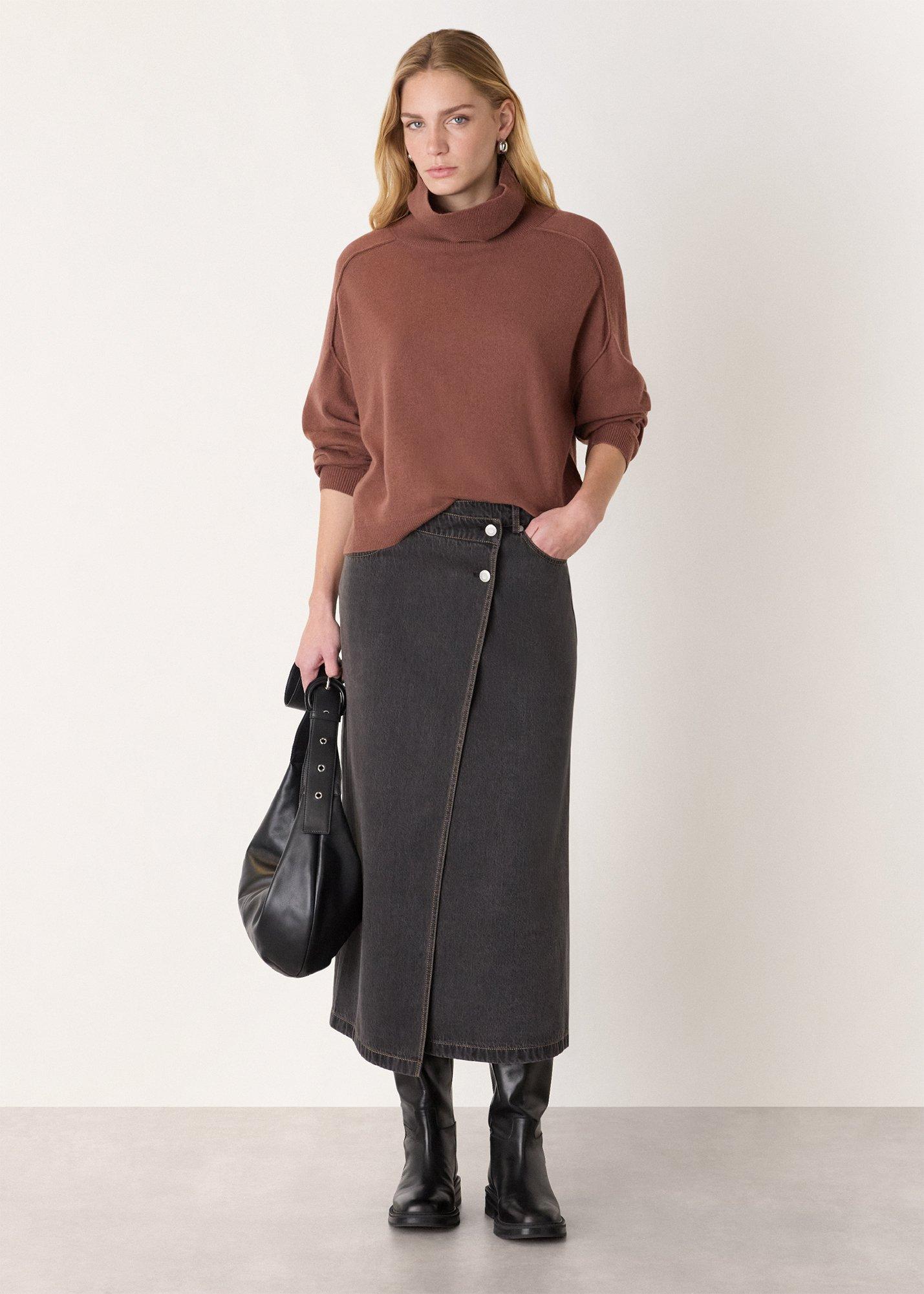 Brown Wool Cowl Neck Knit Jumper