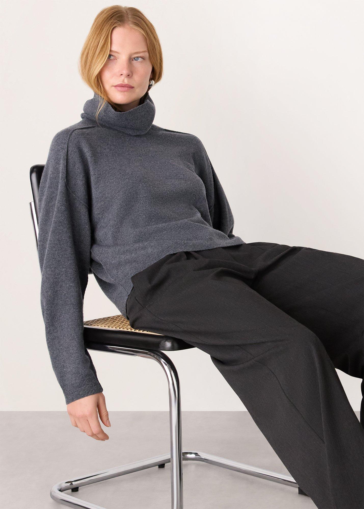 Grey Wool Cowl Neck Knit Jumper