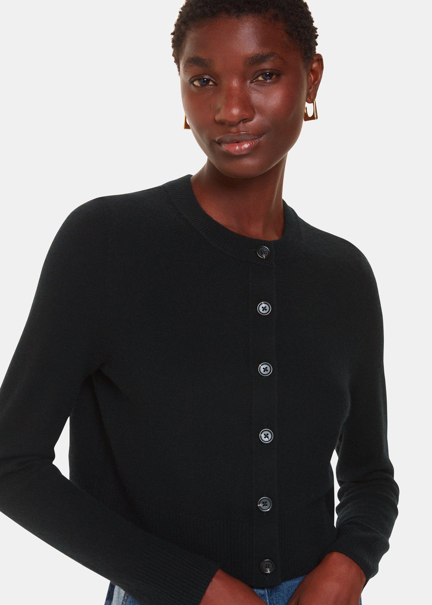 Black Wool Cropped Cardigan | WHISTLES | Whistles US |