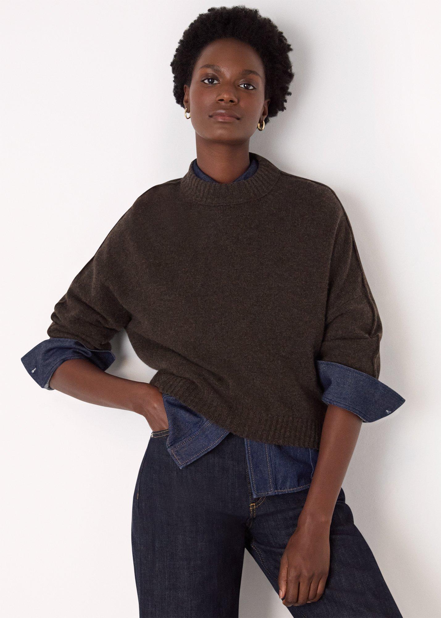 Brown Wool Curved Hem Knit