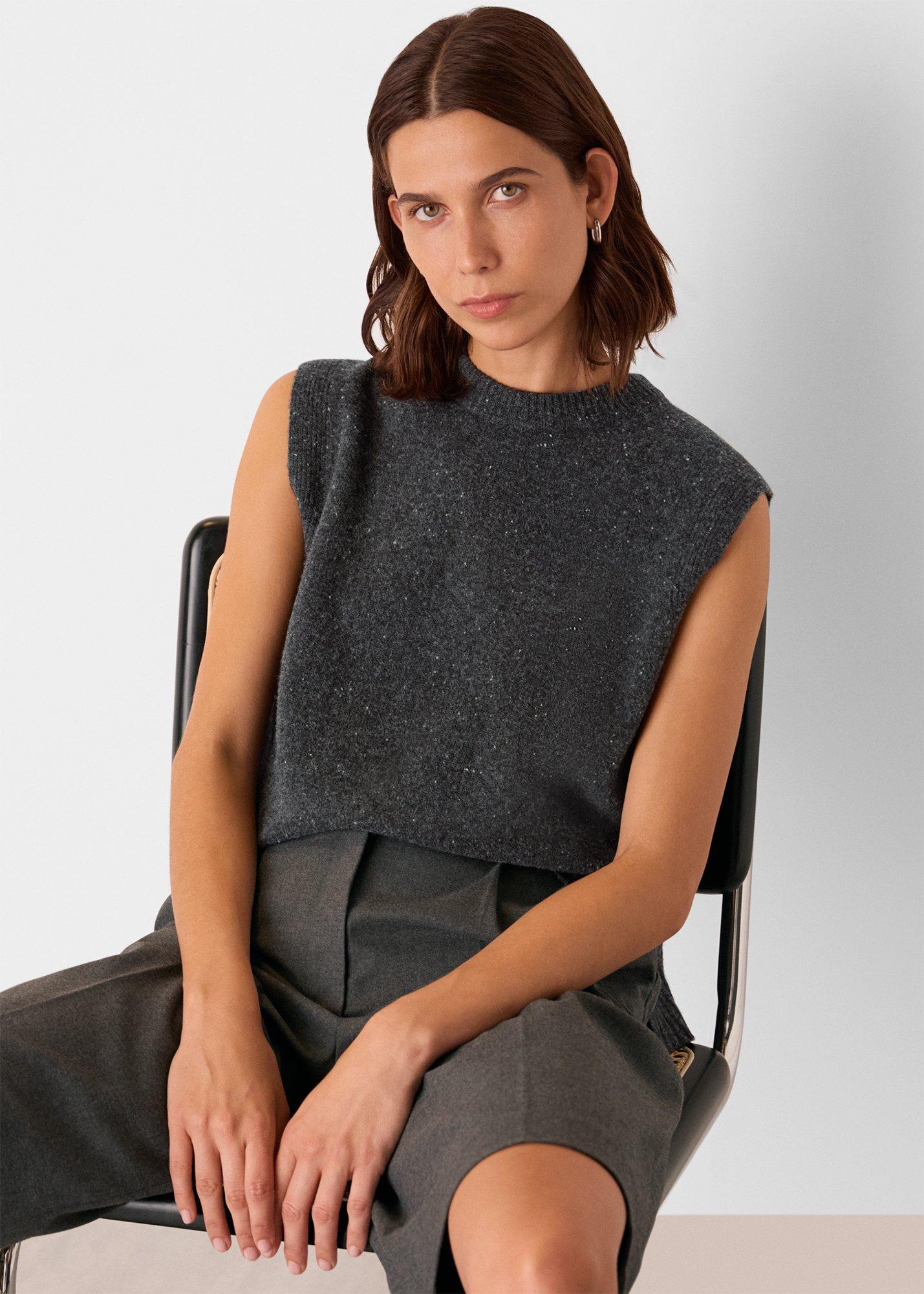 Dark Grey Wool Fleck Sleeveless Tank