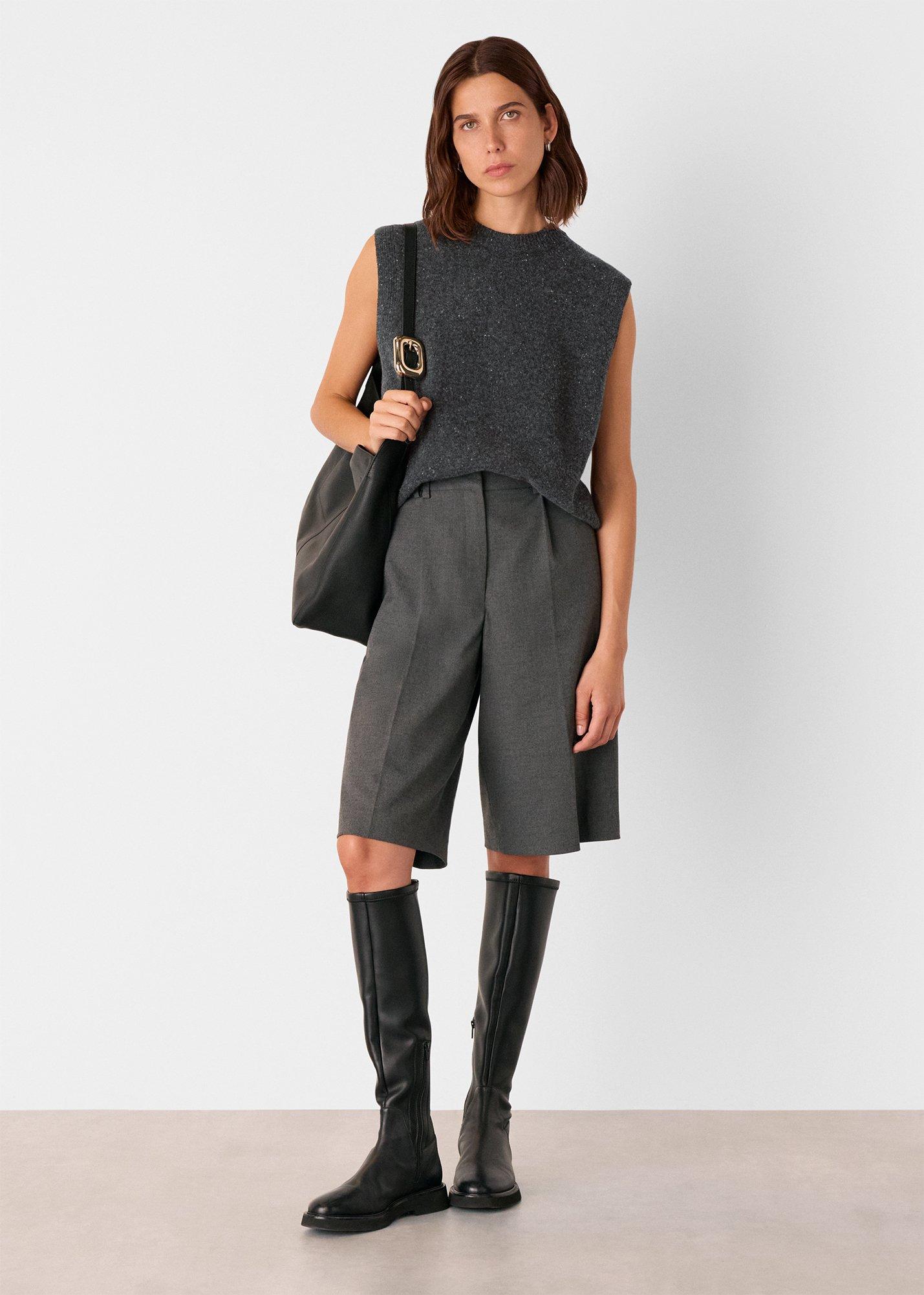 Dark Grey Wool Fleck Sleeveless Tank