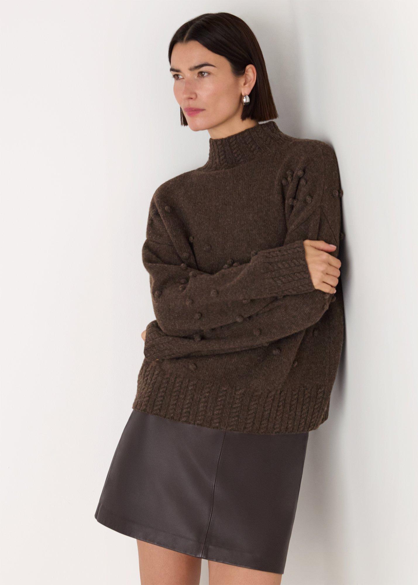 Brown Wool Irregular Bobble Knit