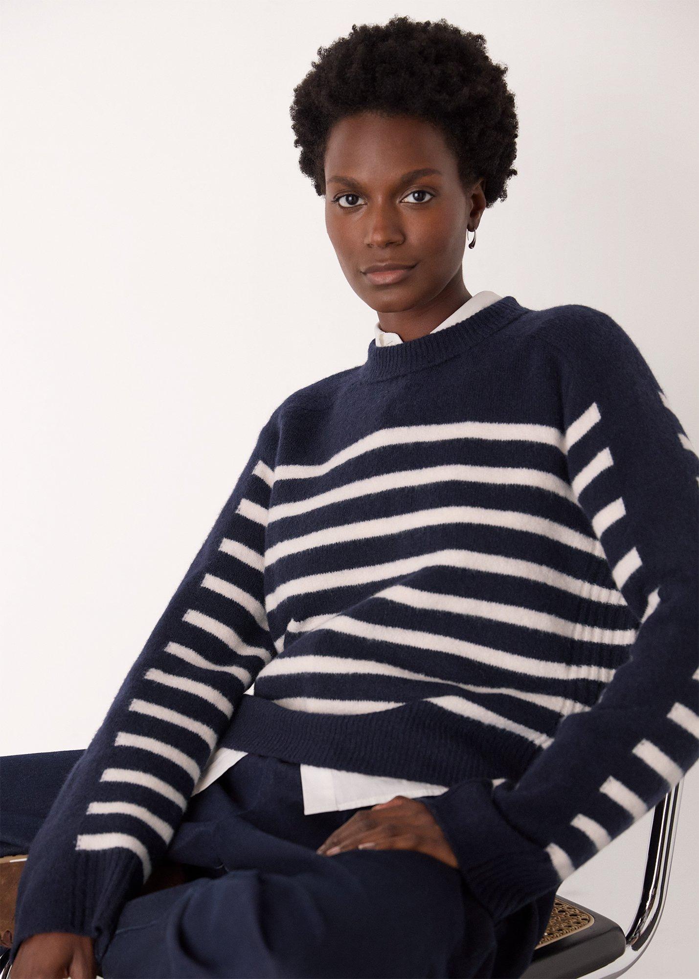Navy Wool Mix Contrast Stripe Knit