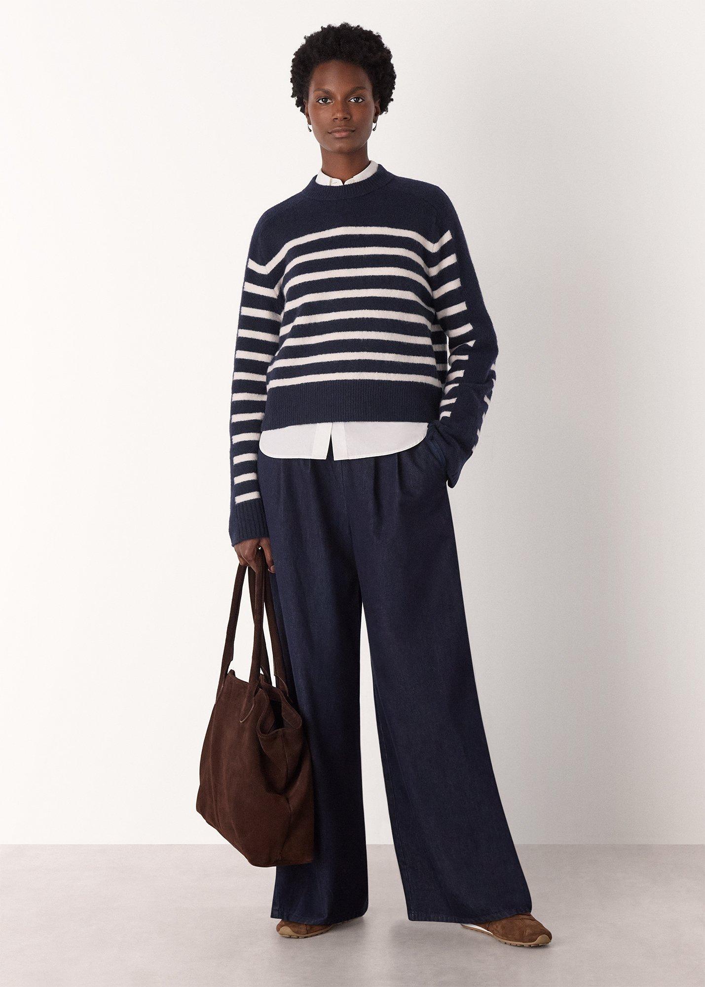 Navy Wool Mix Contrast Stripe Knit