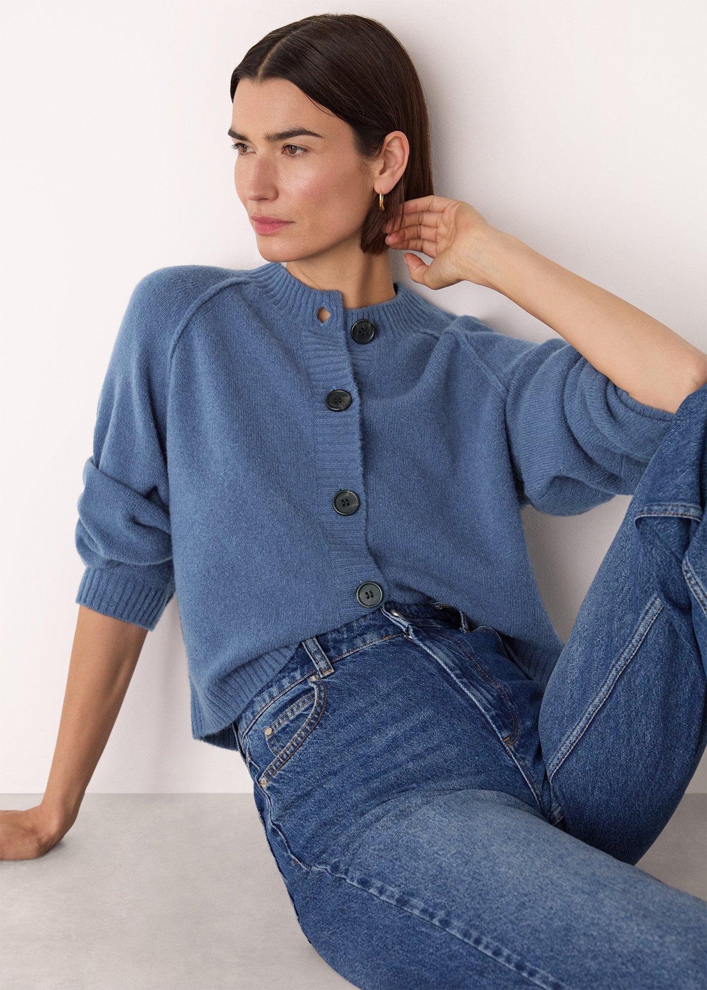 Blue Wool Mix Crew Cardigan