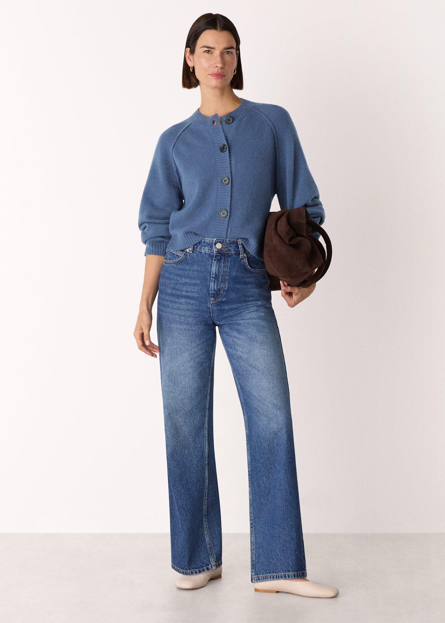 Blue Wool Mix Crew Cardigan