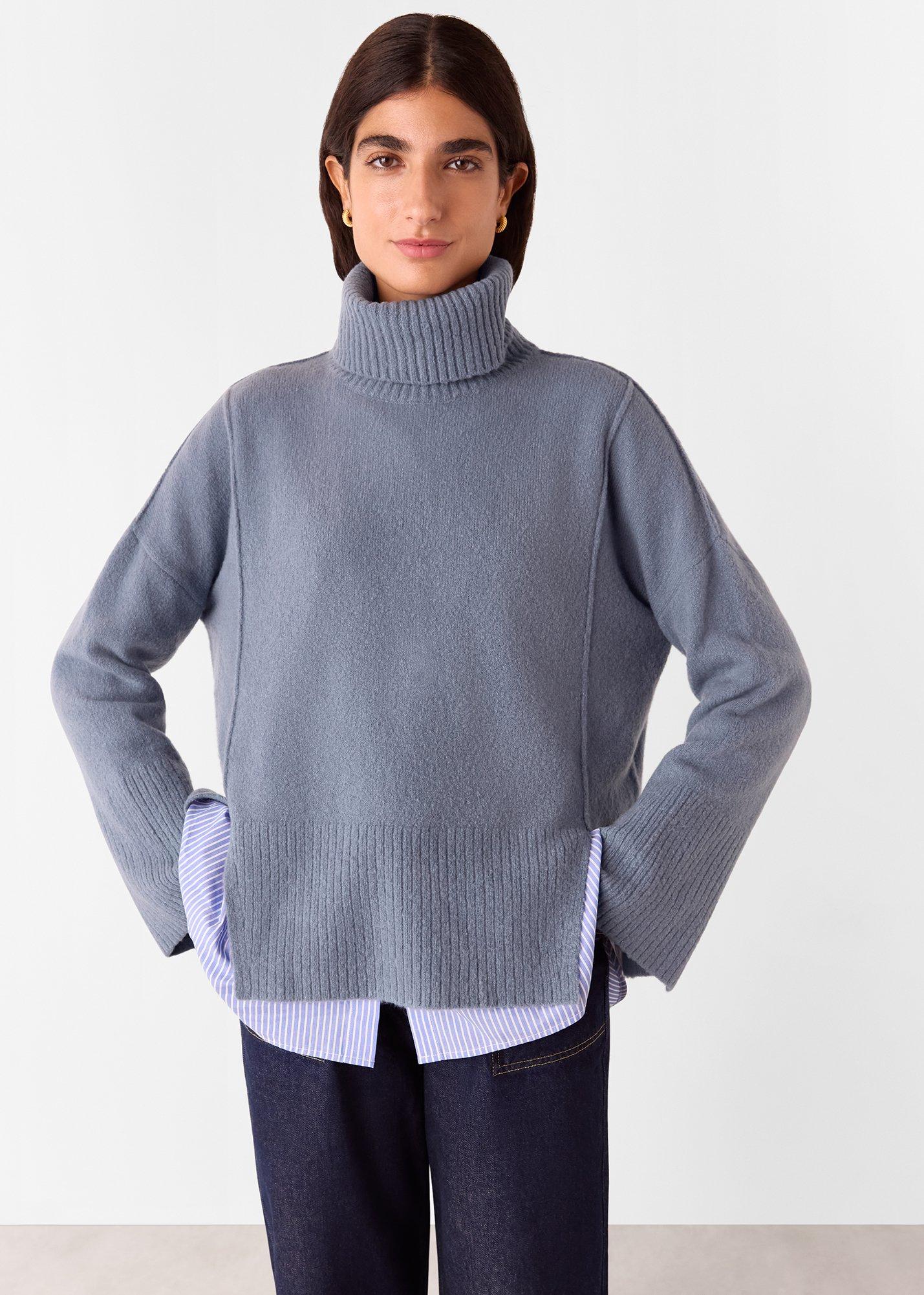 Blue Wool Mix Turtleneck Sweater