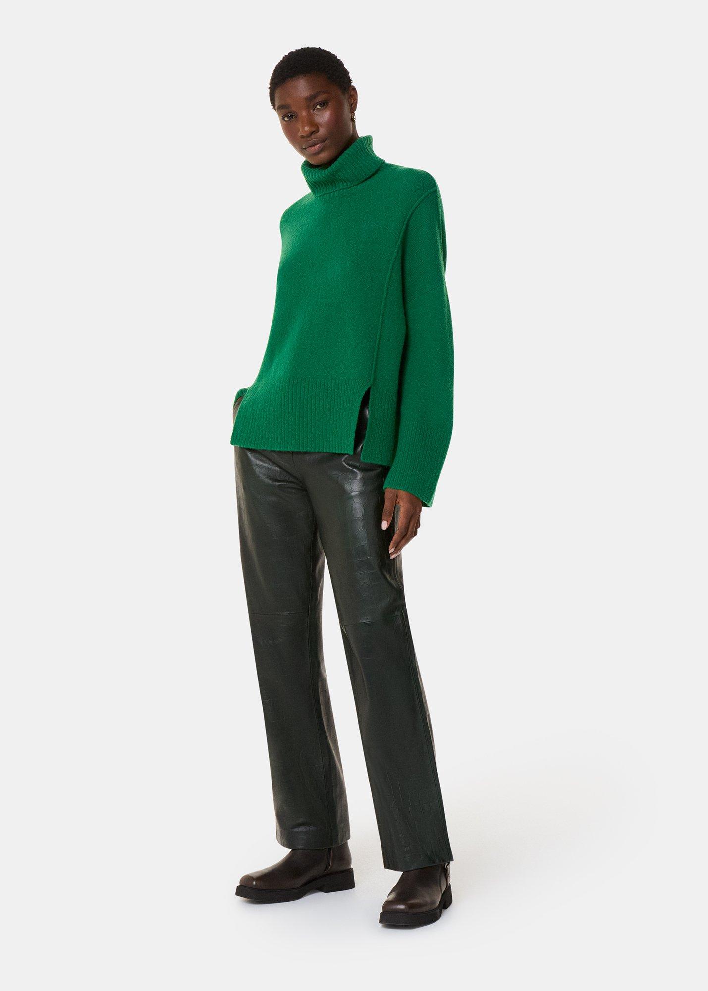 Green Wool Mix Roll Neck Knit