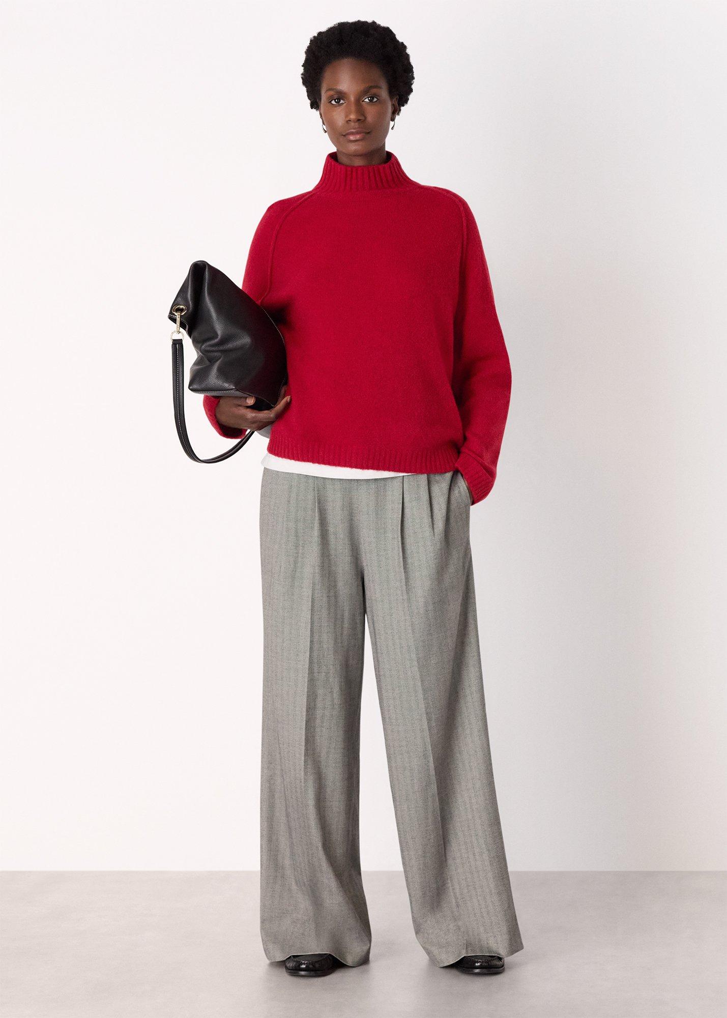 Red Wool Mix Split Funnel Knit