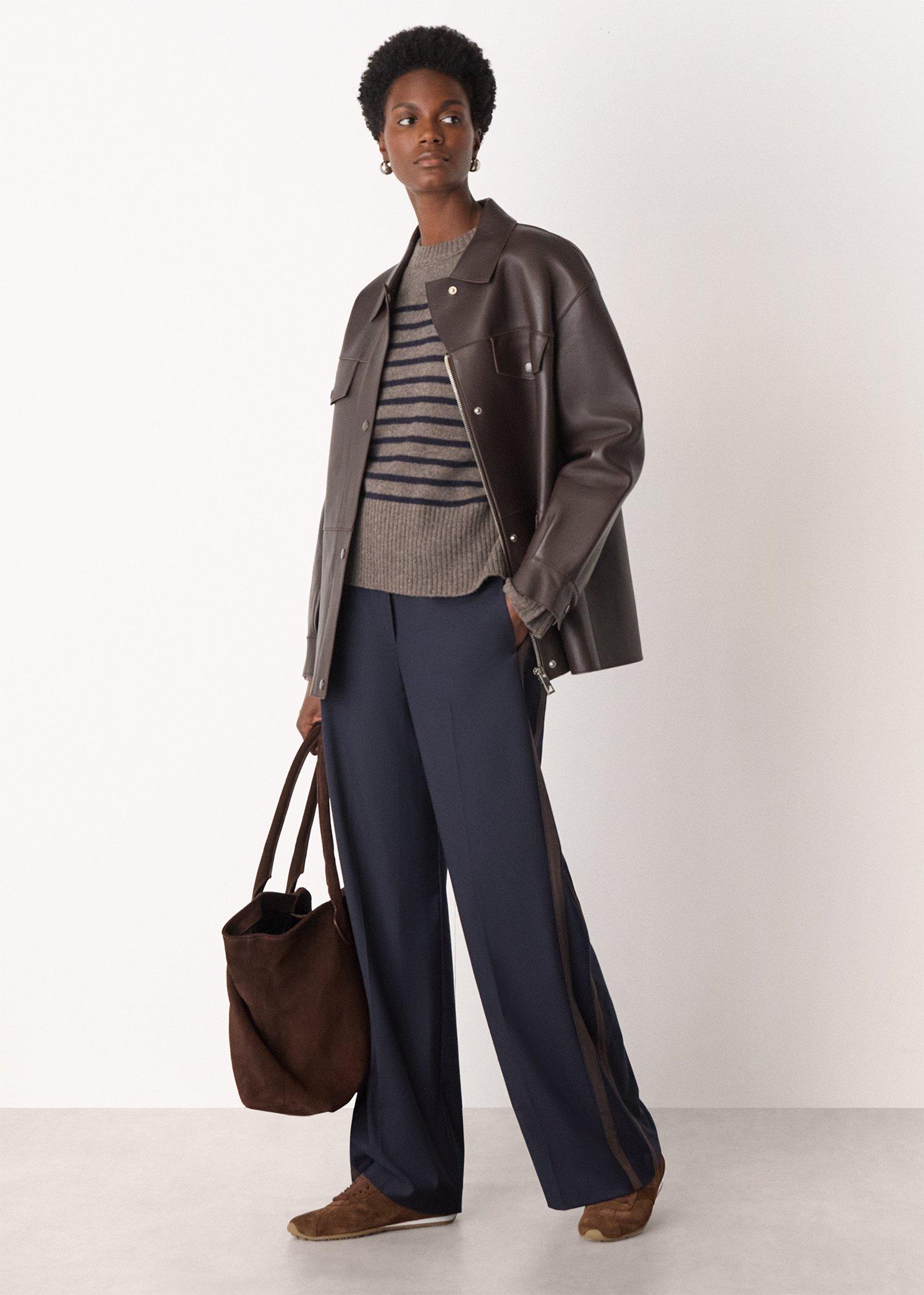 Neutral Wool Stripe Crew Neck Knit