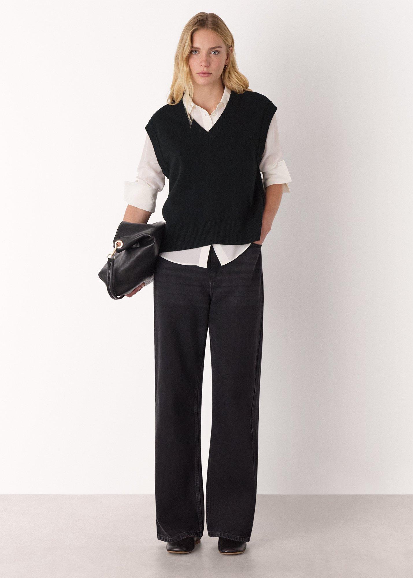 Black Wool V Neck Tank