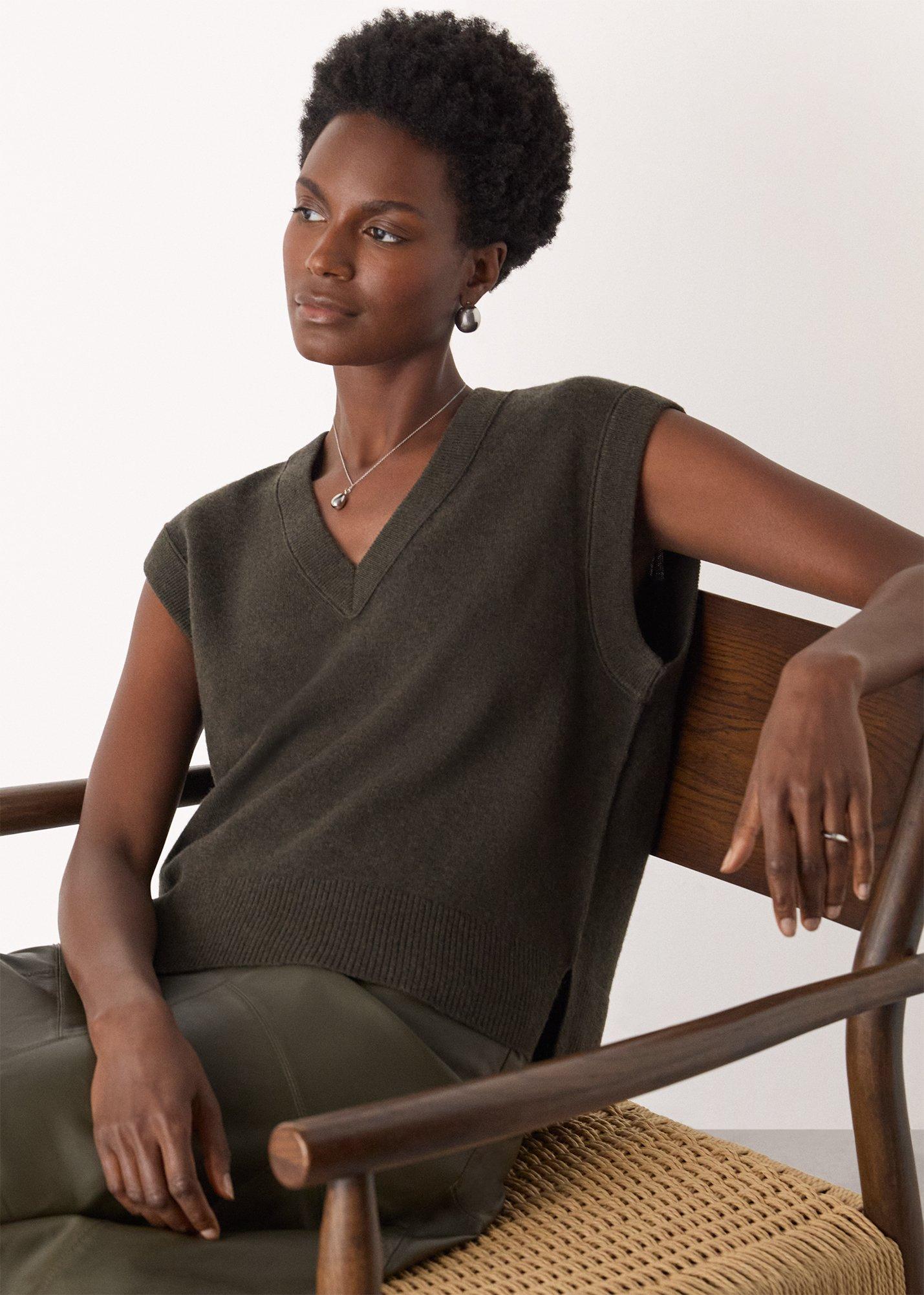 Khaki Wool V Neck Tank
