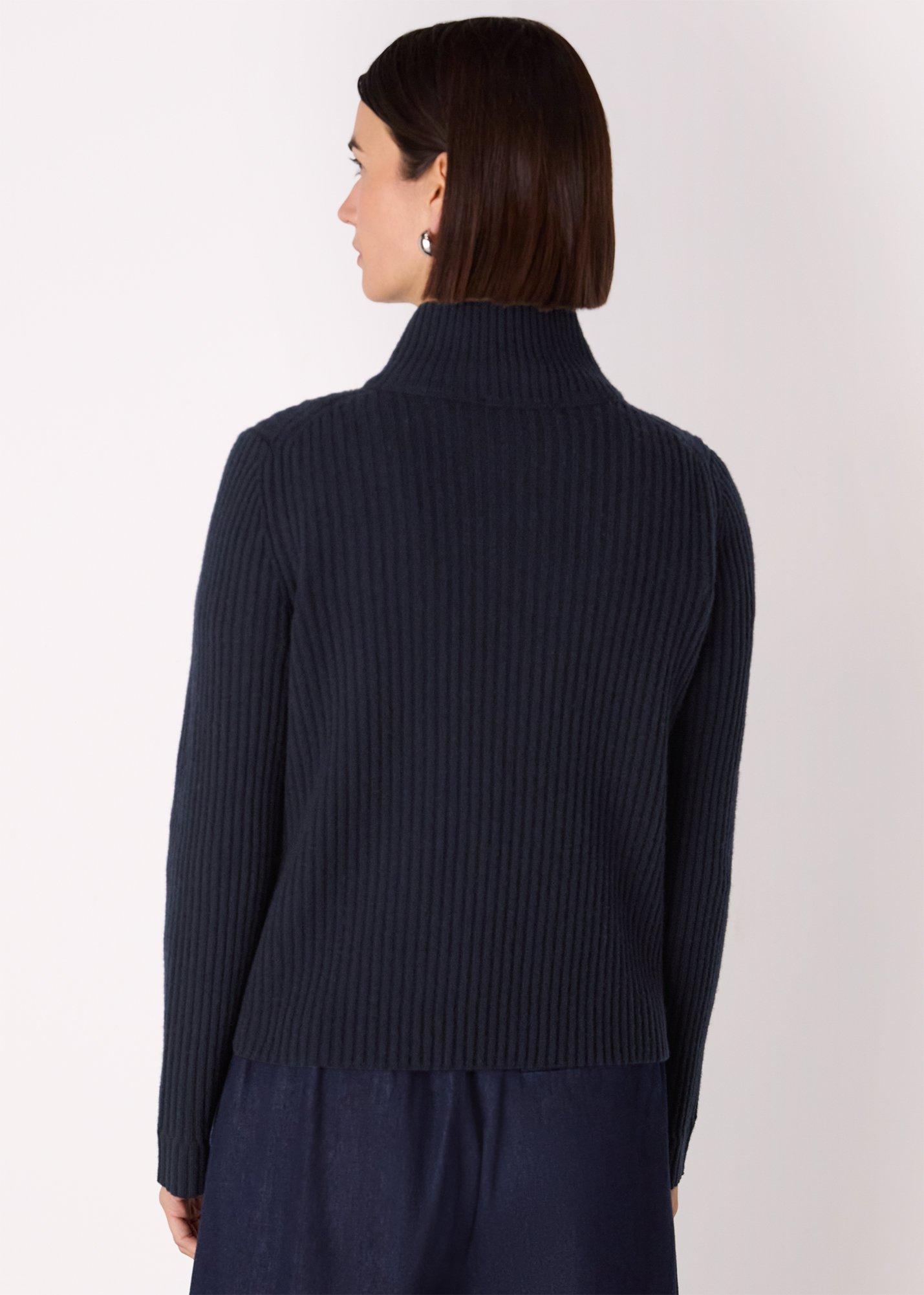 Wool Zip Front Rib Cardigan