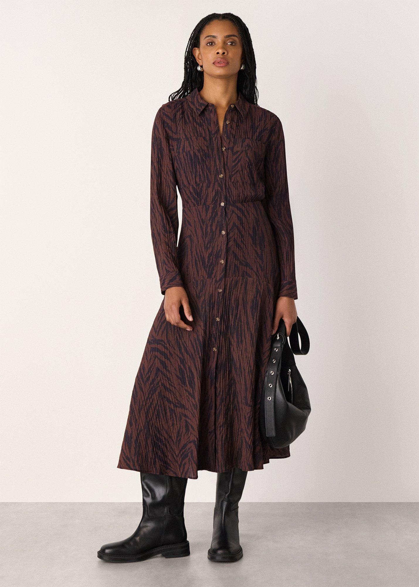 Brown Zebra Collared Shirt Dress