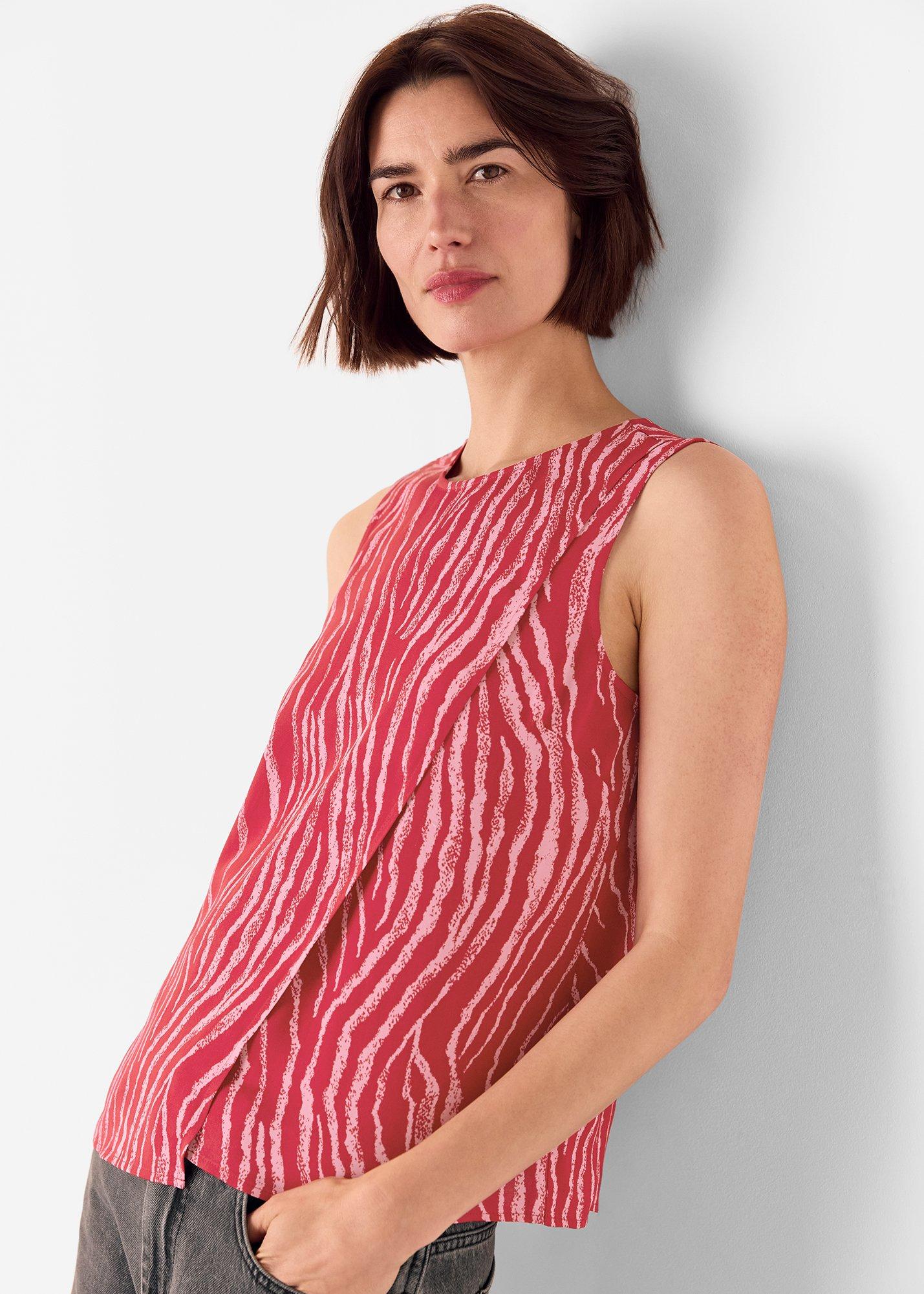 Red Zebra Layered Wrap Crepe Tank
